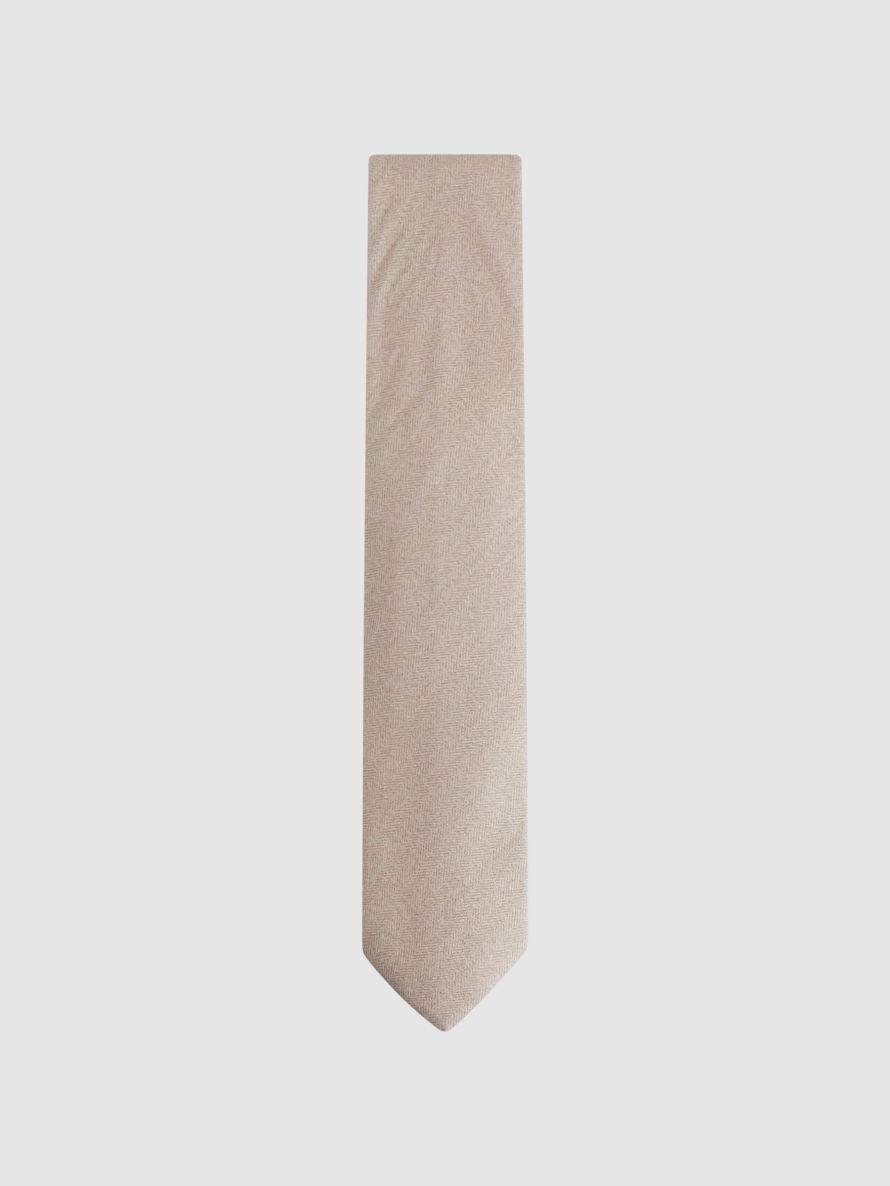 Brushed Cotton Herringbone Tie in Oatmeal Melange - Image 1 of 5 Brushed Cotton Herringbone Tie in Oatmeal Melange - Image 1 of 5