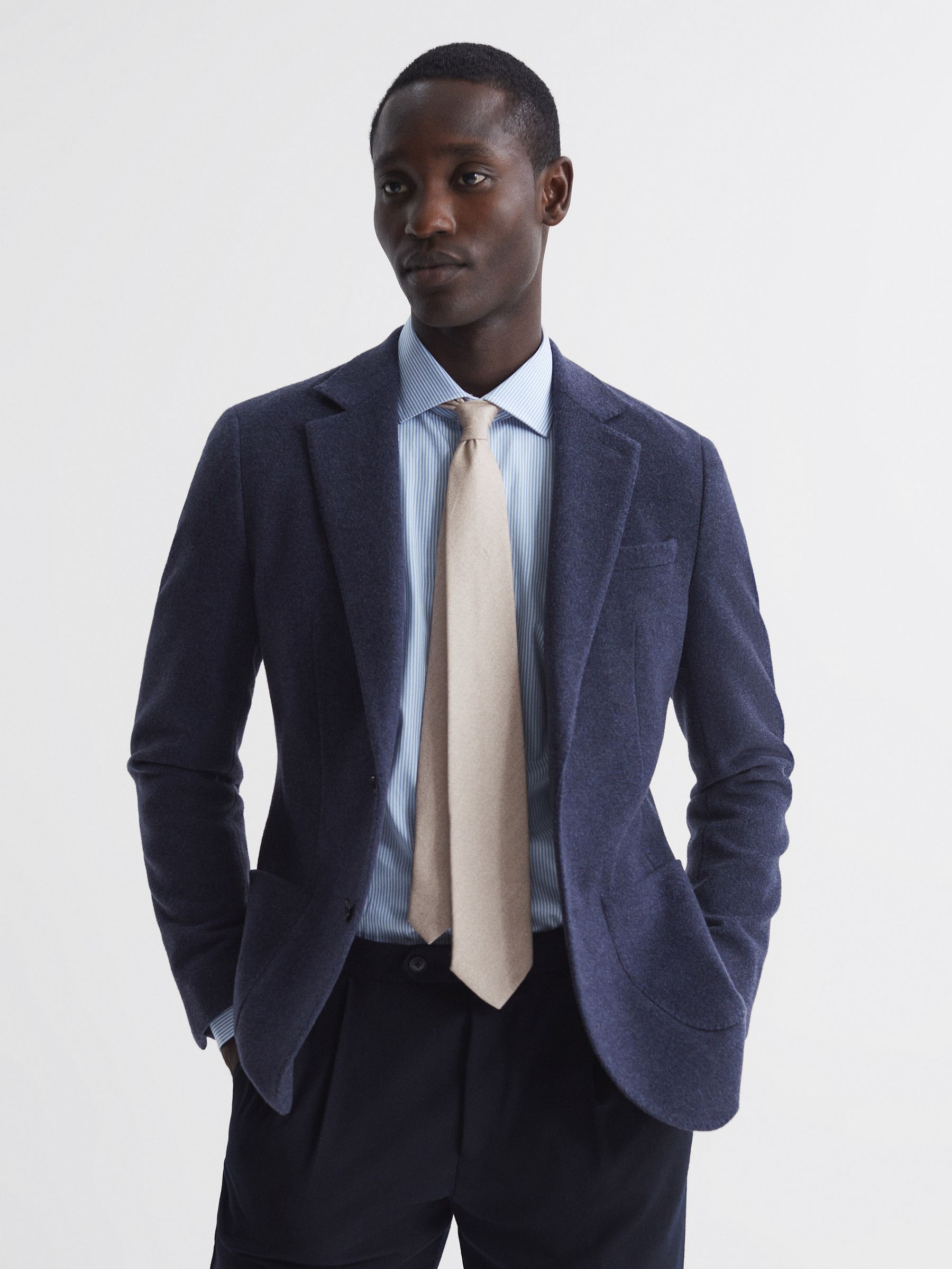 Brushed Cotton Herringbone Tie in Oatmeal Melange - Image 2 of 5