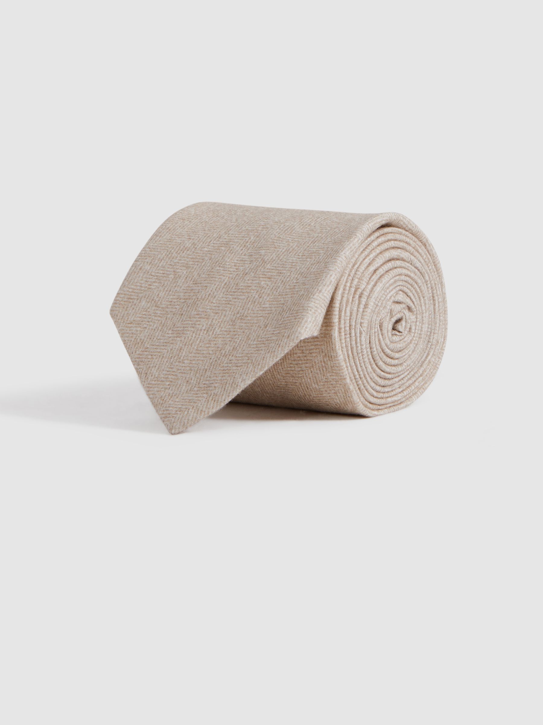 Brushed Cotton Herringbone Tie in Oatmeal Melange - Image 3 of 5