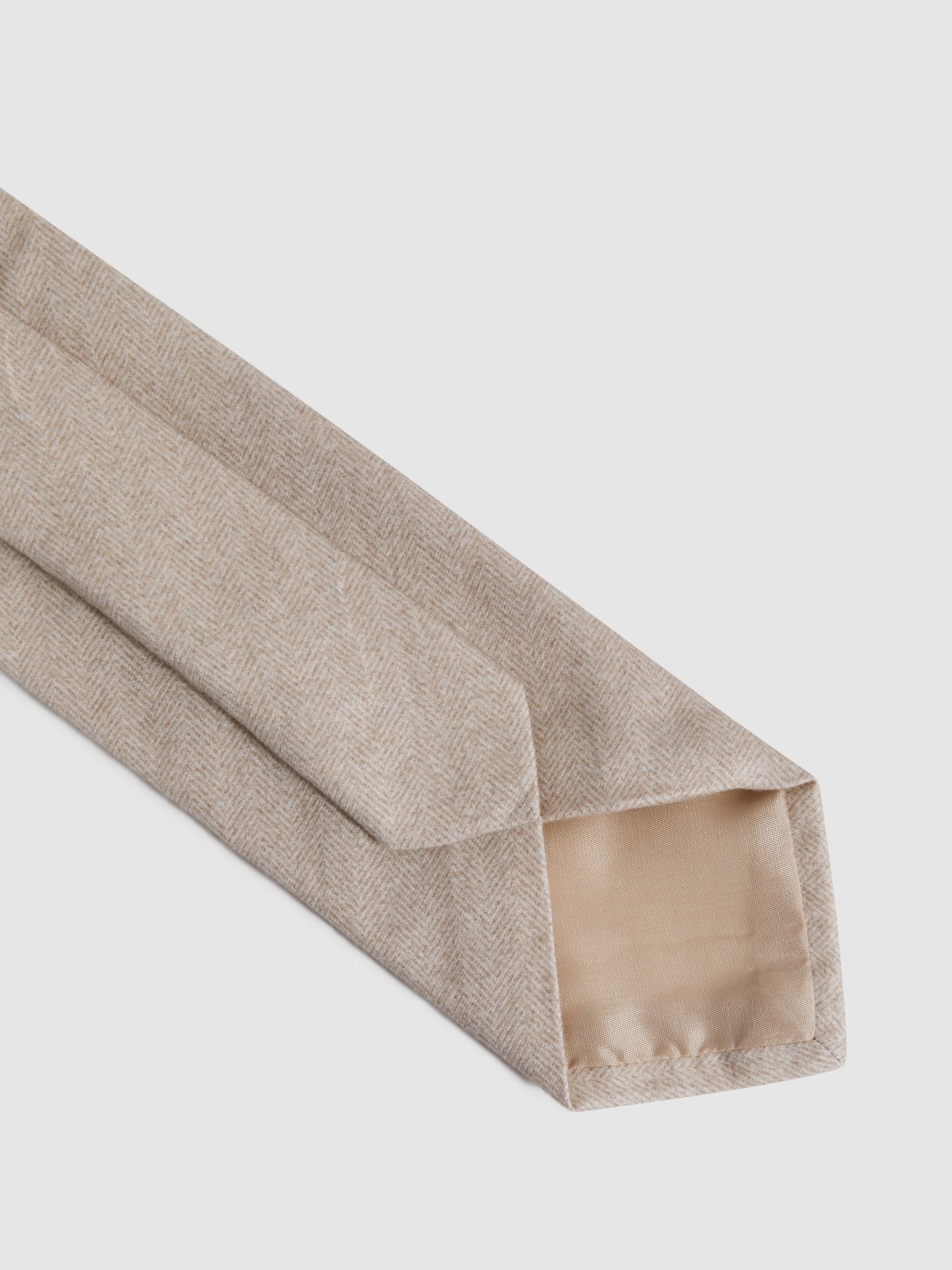 Brushed Cotton Herringbone Tie in Oatmeal Melange - Image 4 of 5