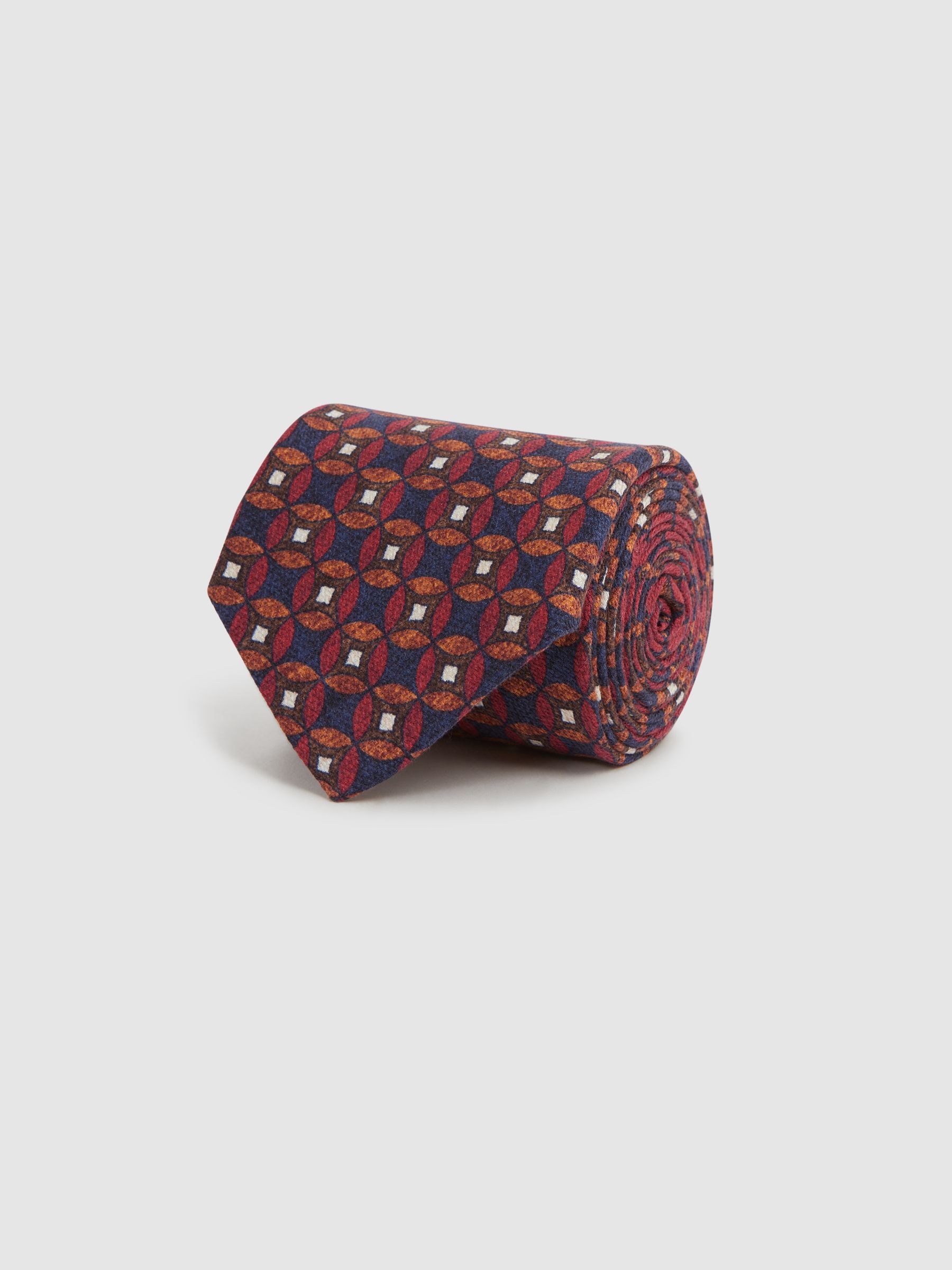 Silk Geometric Design Tie in Navy/Red - Image 3 of 5