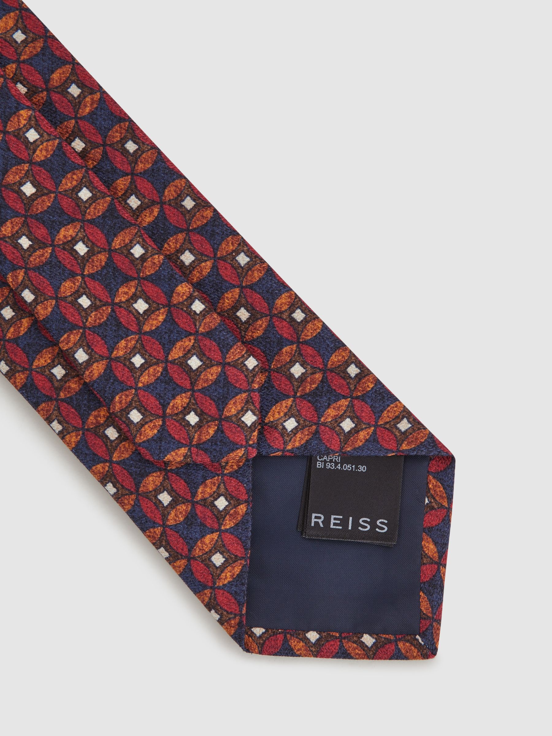 Silk Geometric Design Tie in Navy/Red - Image 4 of 5