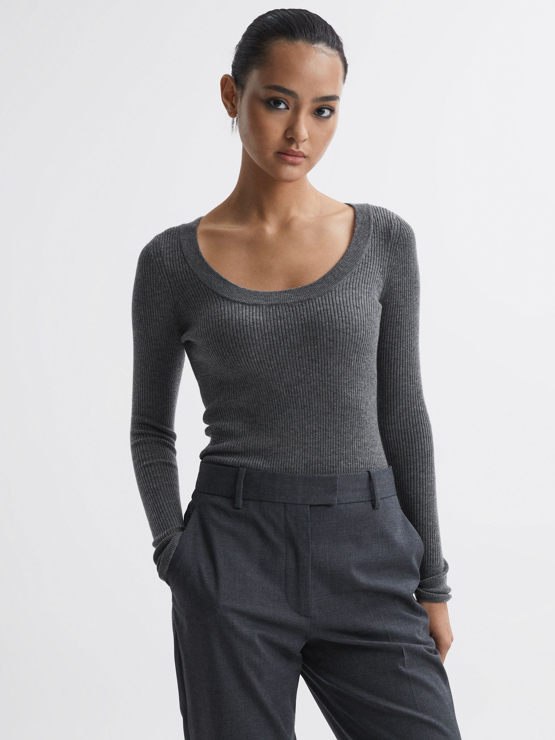 Knitted Fitted Top in Grey Marl - Image 1 of 5
