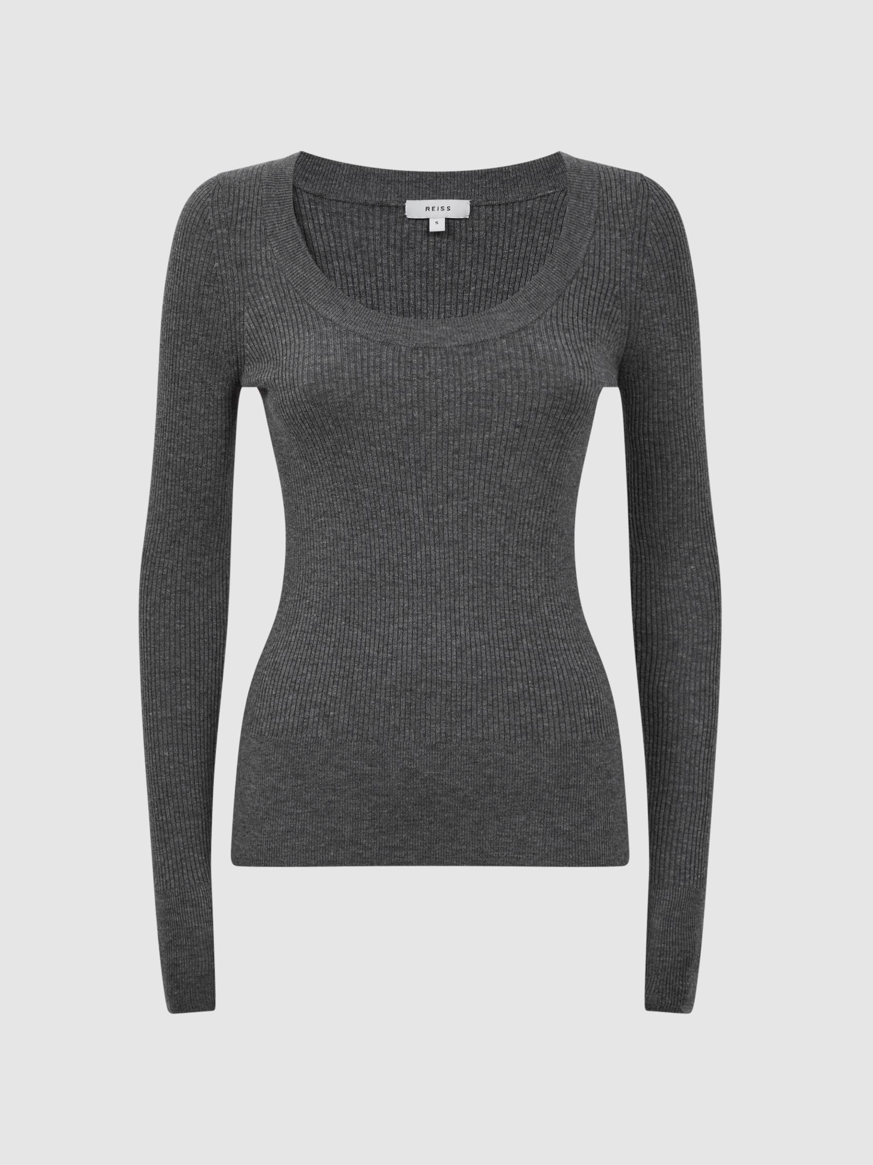Knitted Fitted Top in Grey Marl - Image 2 of 5 Knitted Fitted Top in Grey Marl - Image 2 of 5