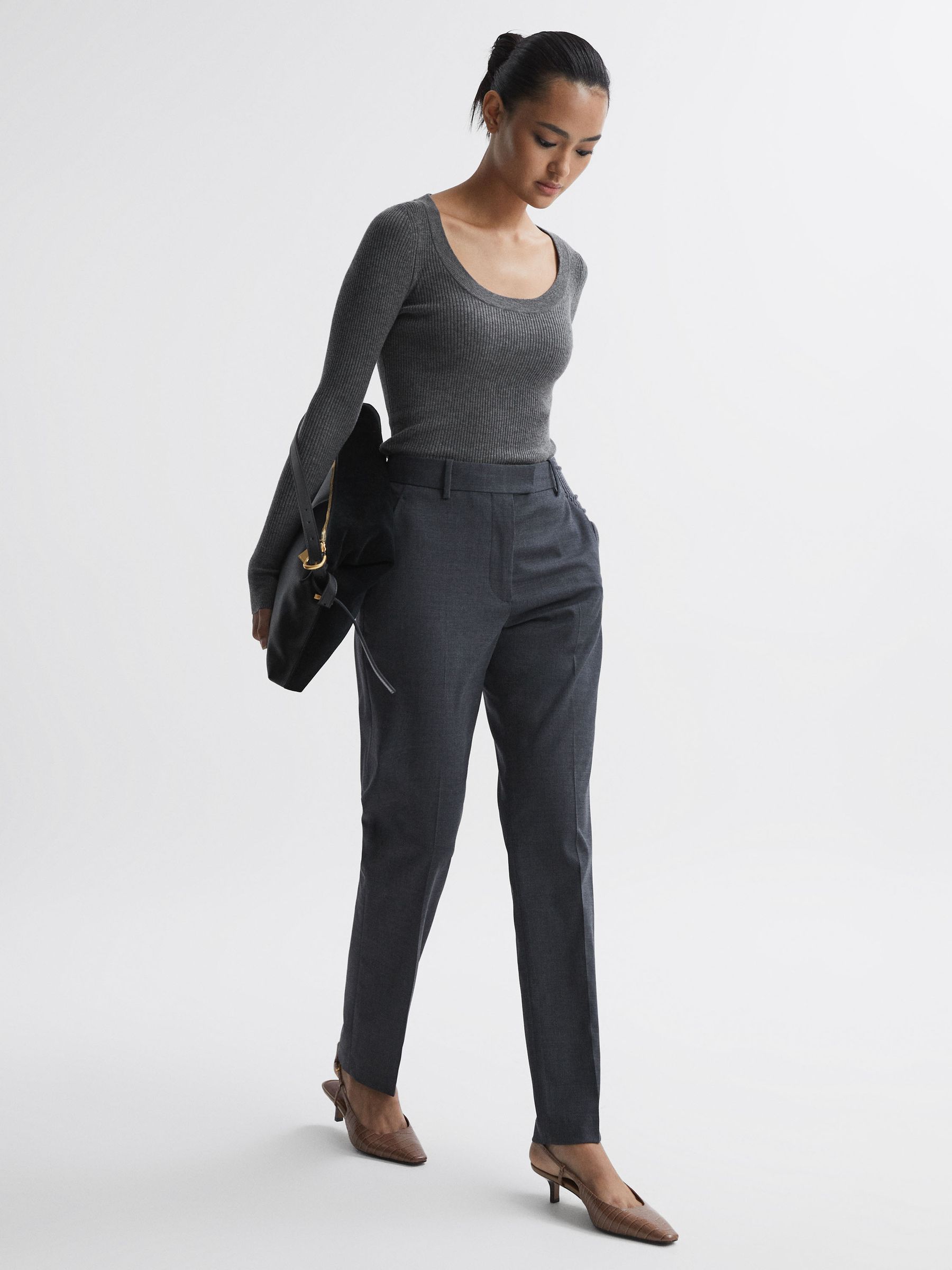 Knitted Fitted Top in Grey Marl - Image 3 of 5