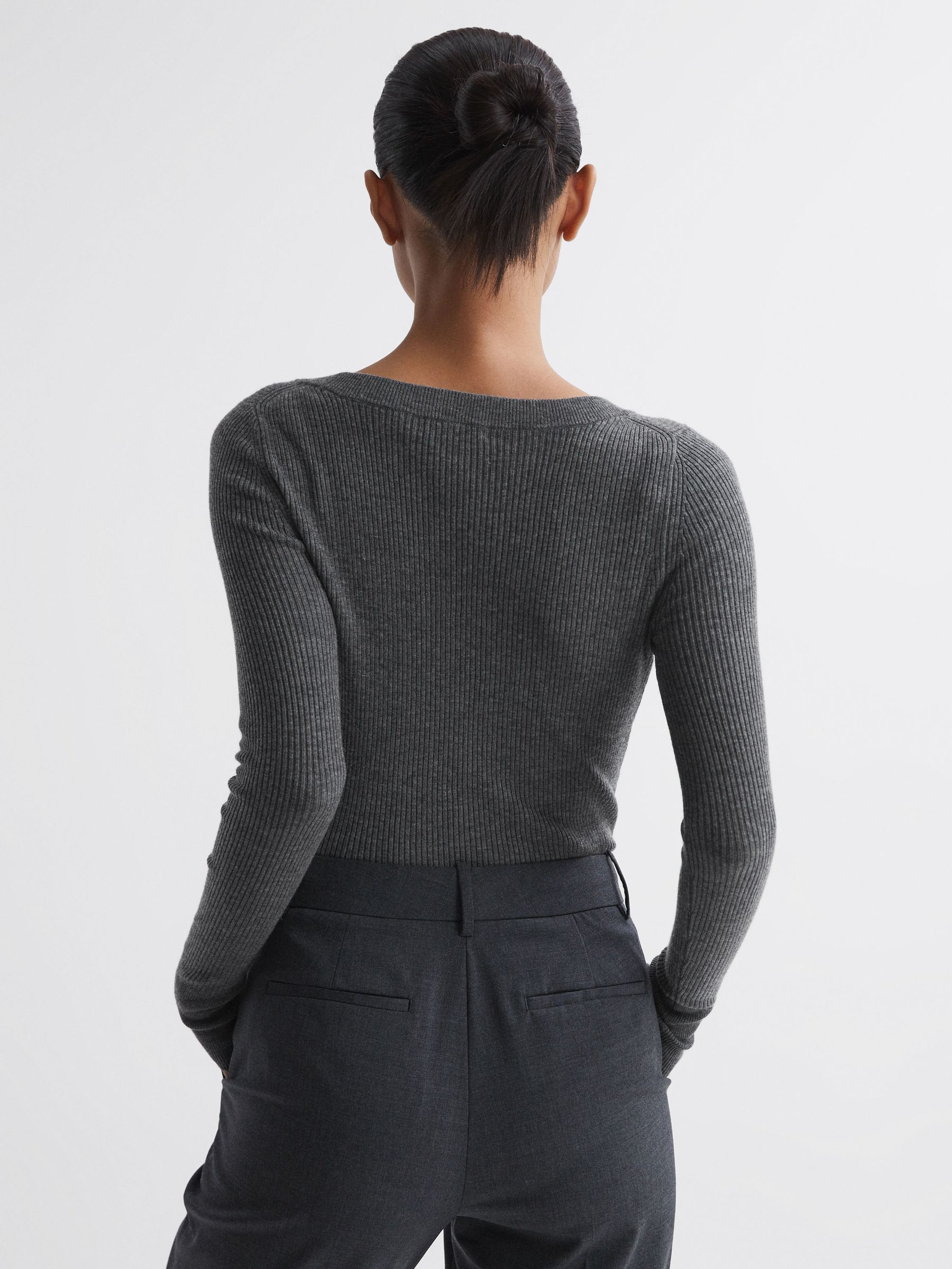 Knitted Fitted Top in Grey Marl - Image 5 of 5