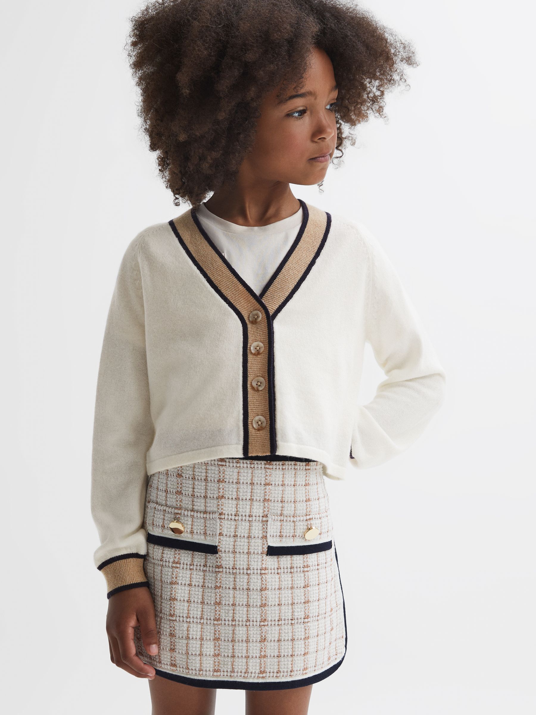 4-9 yrs Wool Blend V-Neck Cardigan in Ivory - Image 1 of 6 4-9 yrs Wool Blend V-Neck Cardigan in Ivory - Image 1 of 6
