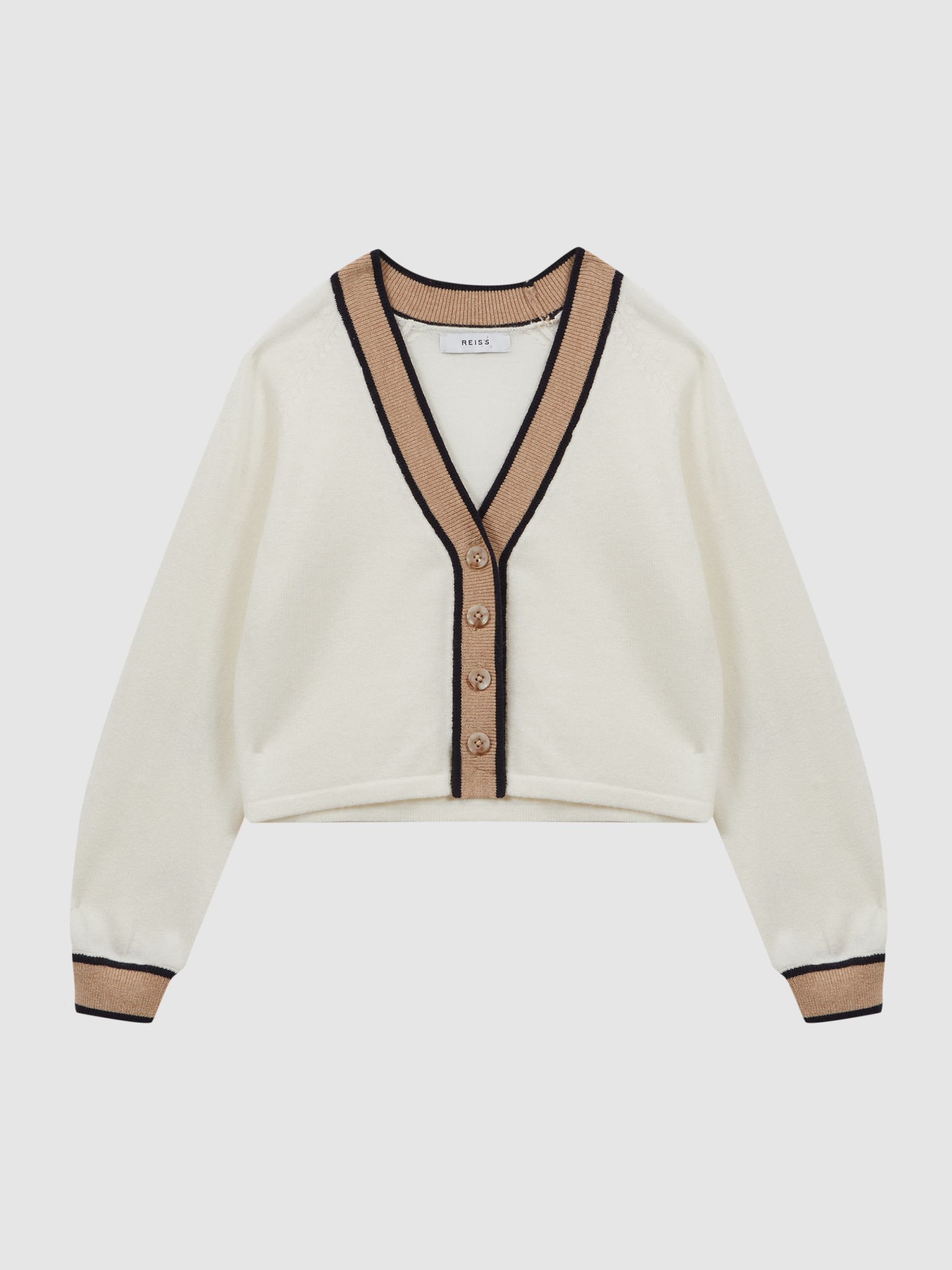 4-9 yrs Wool Blend V-Neck Cardigan in Ivory - Image 2 of 6