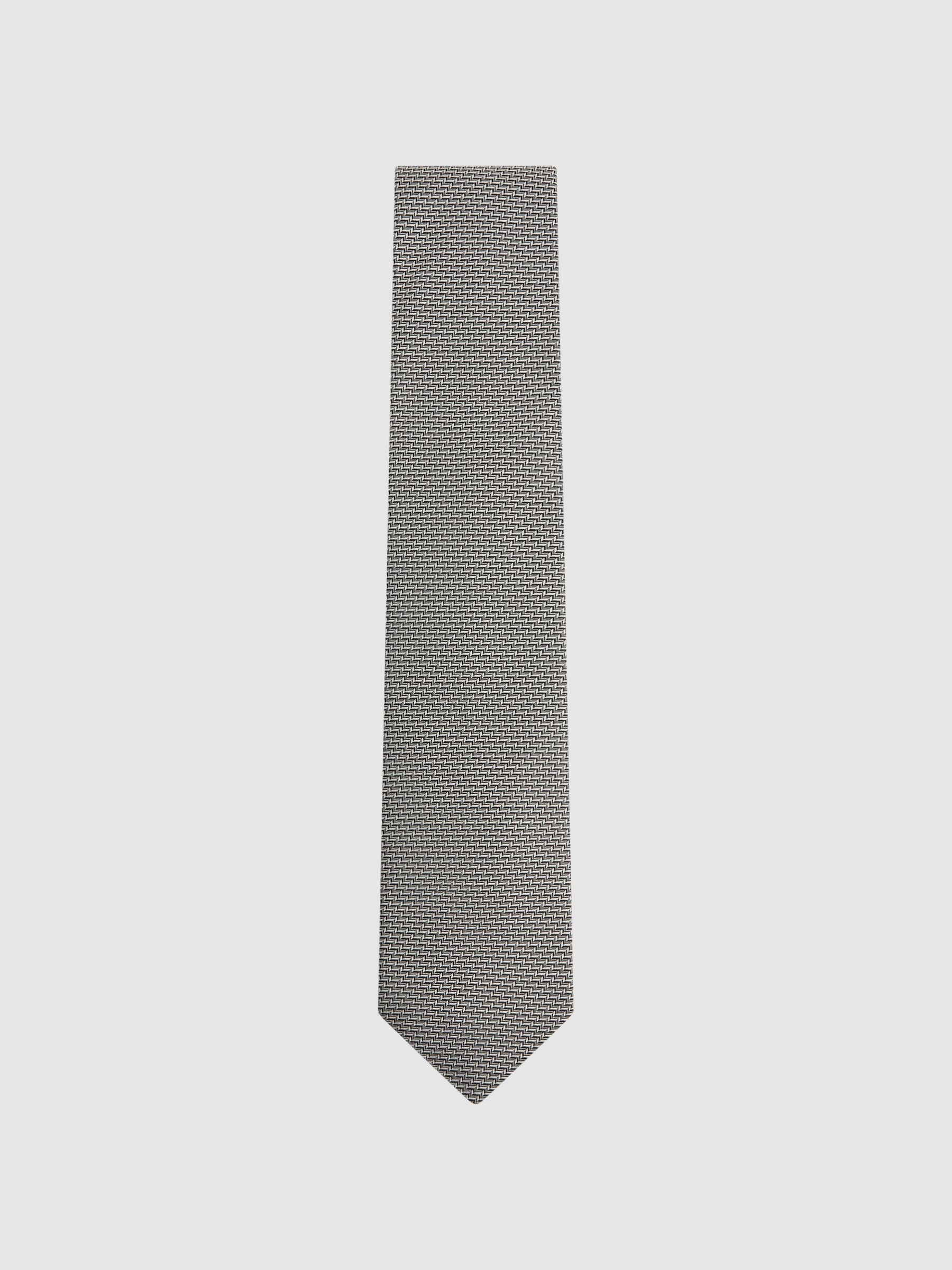 Silk Blend Geometric Tie in Steel Grey - Image 1 of 5