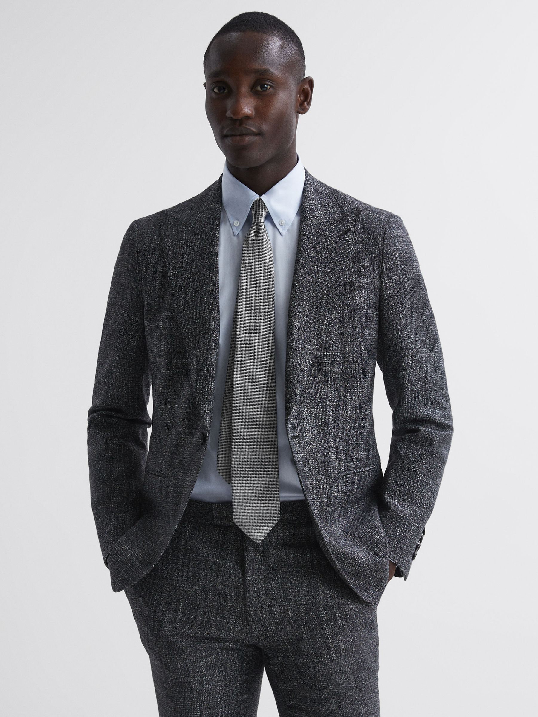 Silk Blend Geometric Tie in Steel Grey - Image 2 of 5