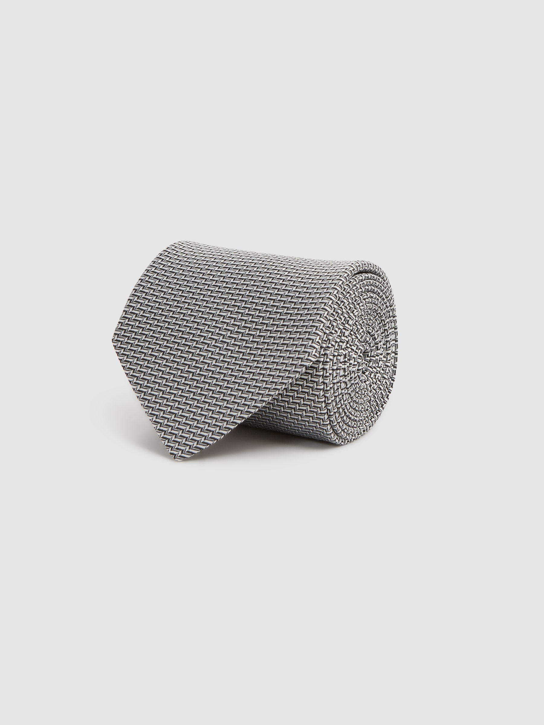 Silk Blend Geometric Tie in Steel Grey - Image 3 of 5