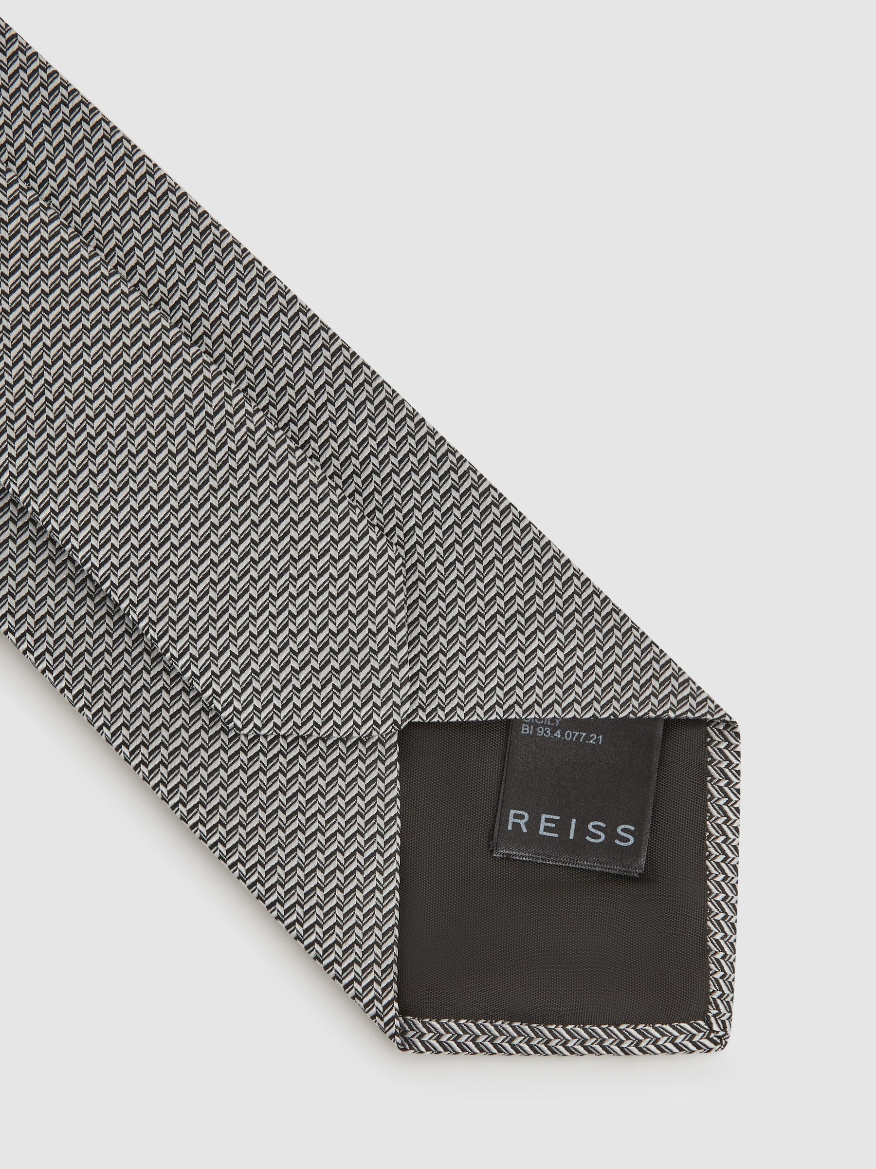 Silk Blend Geometric Tie in Steel Grey - Image 4 of 5