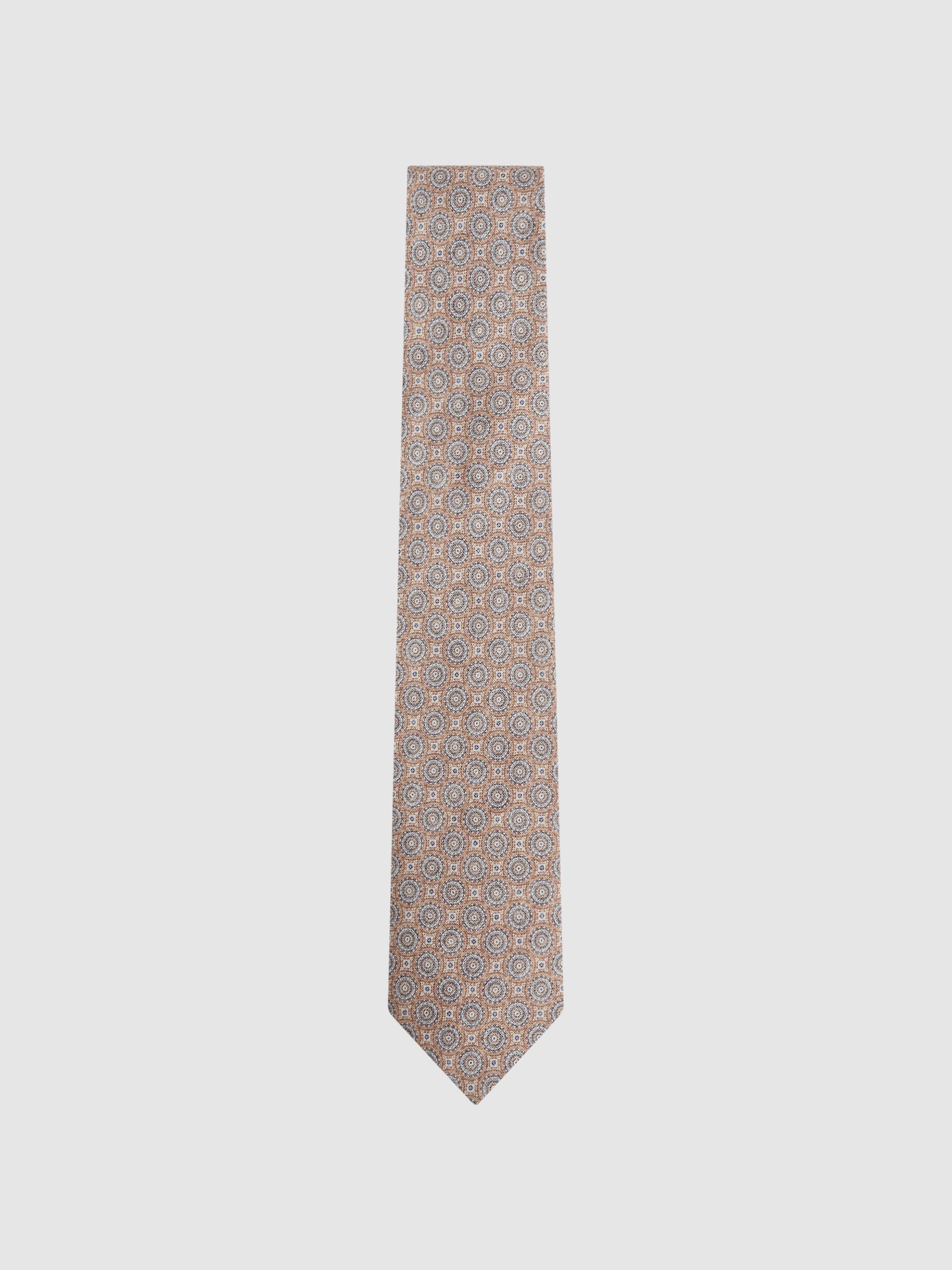 Silk Medallion Tie in Oatmeal Melange - Image 1 of 5 Silk Medallion Tie in Oatmeal Melange - Image 1 of 5