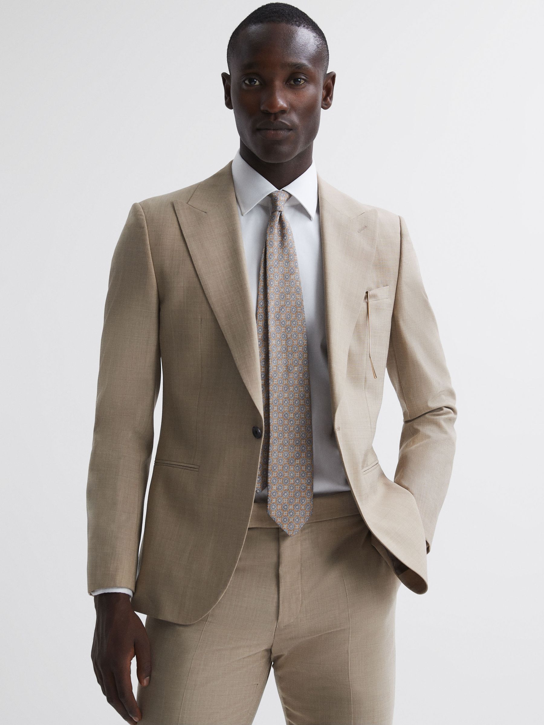 Silk Medallion Tie in Oatmeal Melange - Image 2 of 5