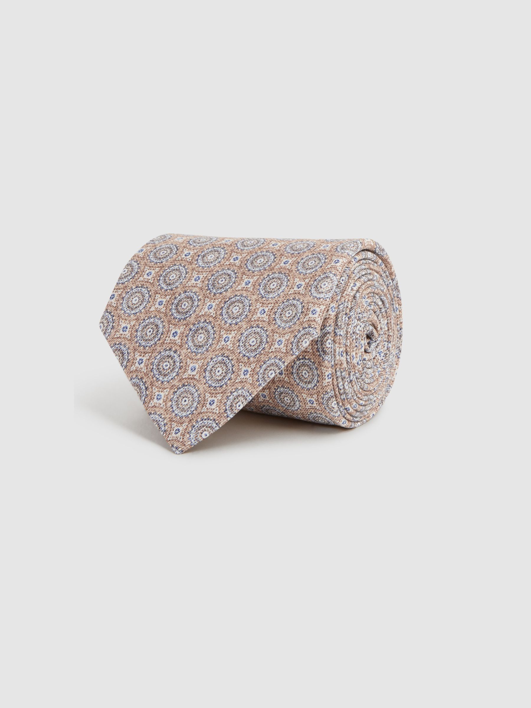 Silk Medallion Tie in Oatmeal Melange - Image 3 of 5