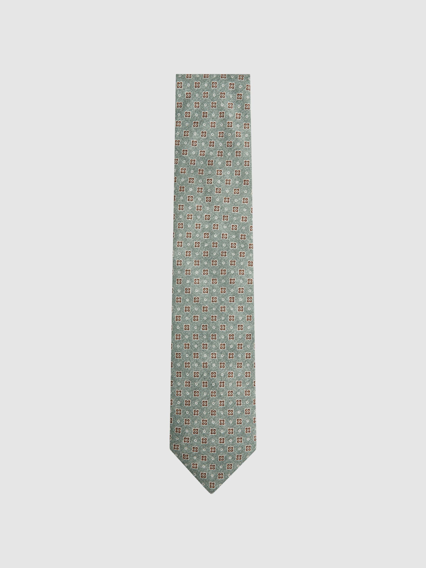 Silk Medallion Tie in Light Green - Image 1 of 5