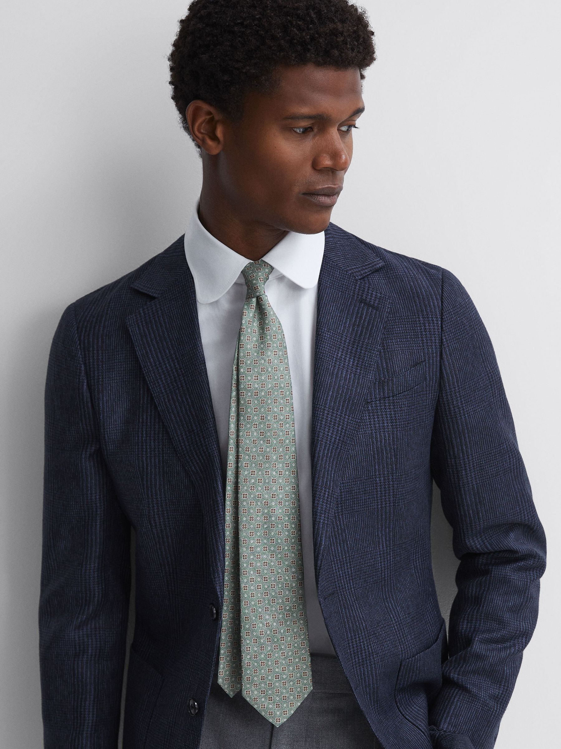 Silk Medallion Tie in Light Green - Image 2 of 5