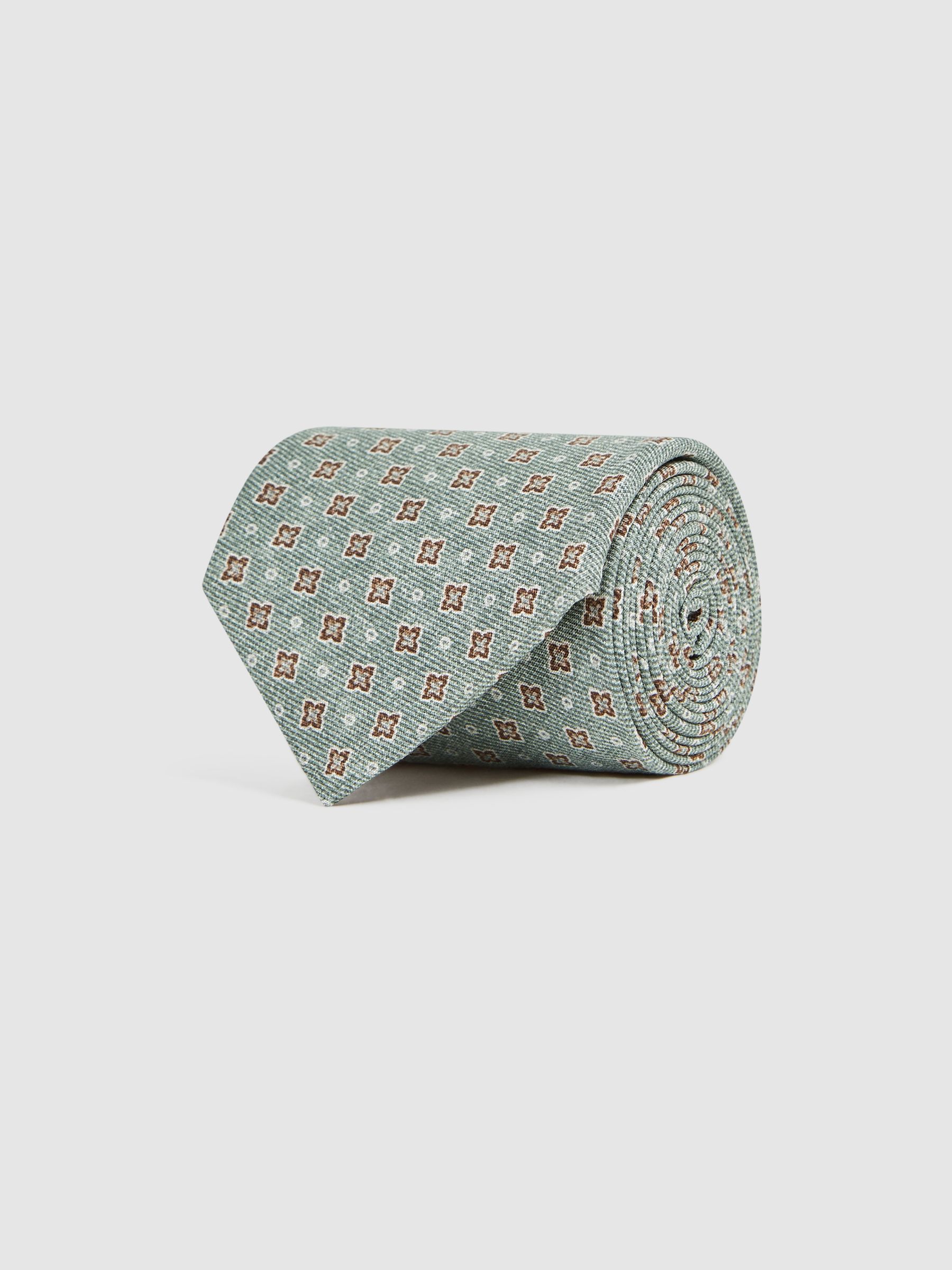 Silk Medallion Tie in Light Green - Image 3 of 5