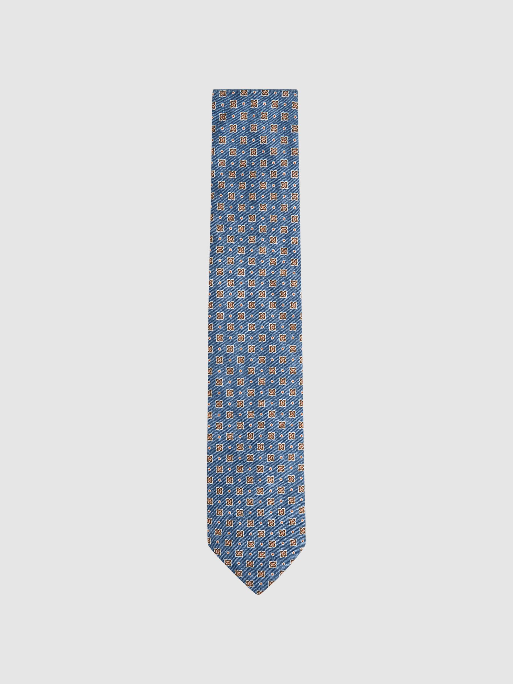 Silk Medallion Tie in Airforce Blue Melange - Image 1 of 5