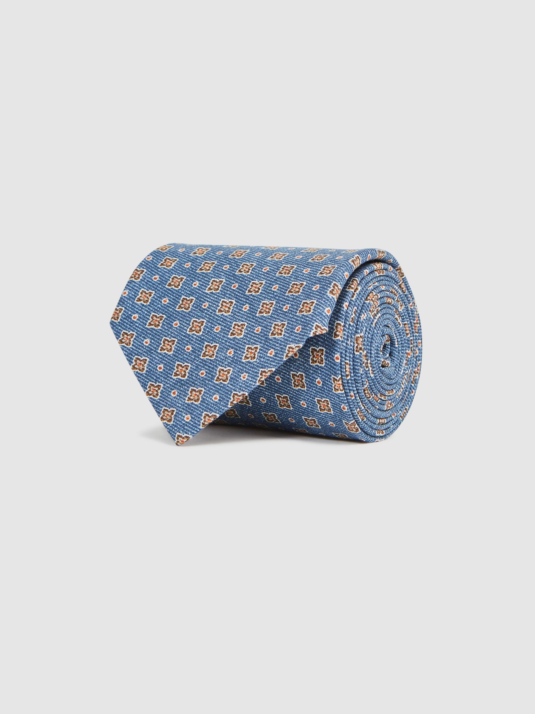 Silk Medallion Tie in Airforce Blue Melange - Image 10 of 11
