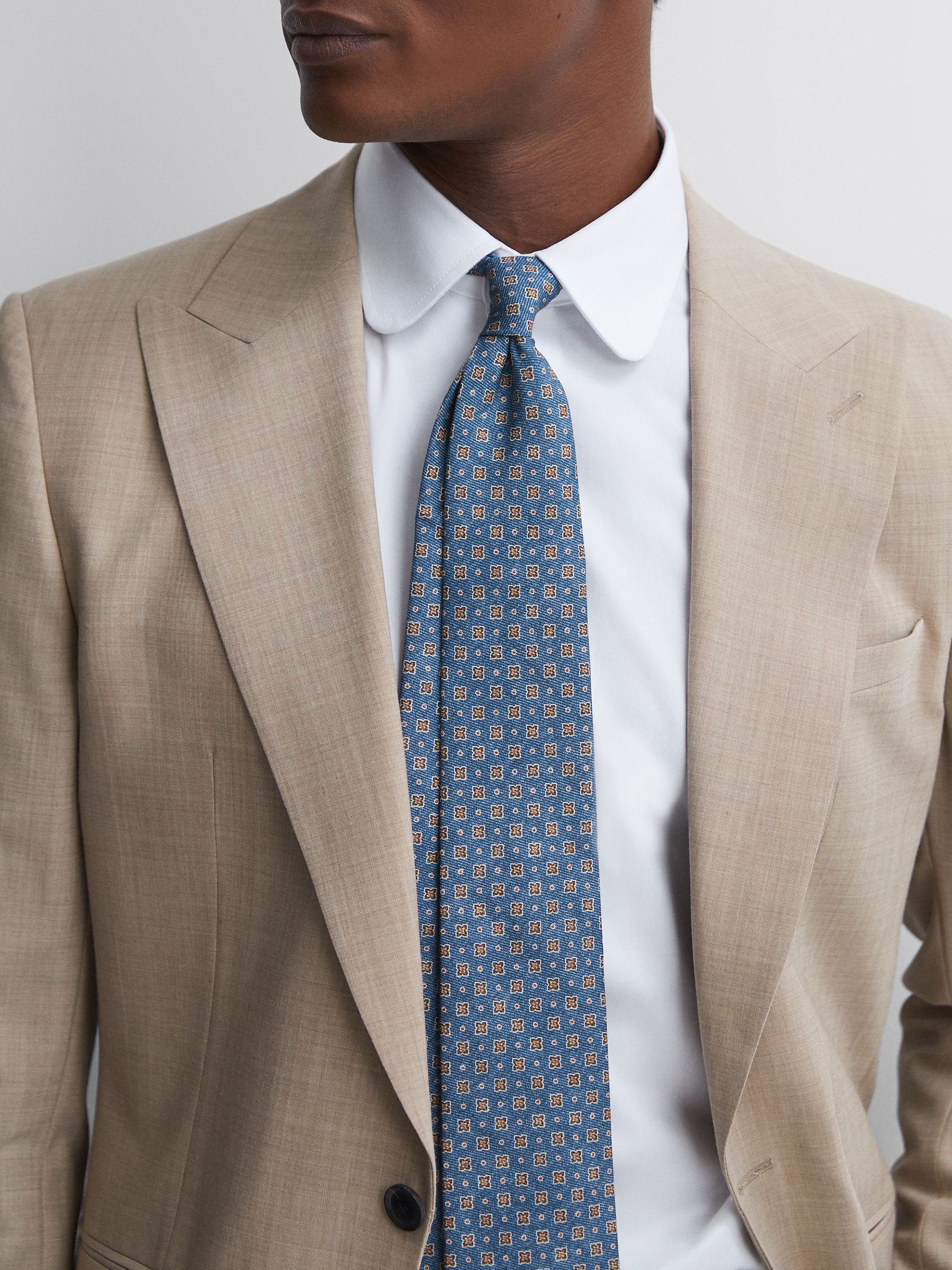 Silk Medallion Tie in Airforce Blue Melange - Image 2 of 5