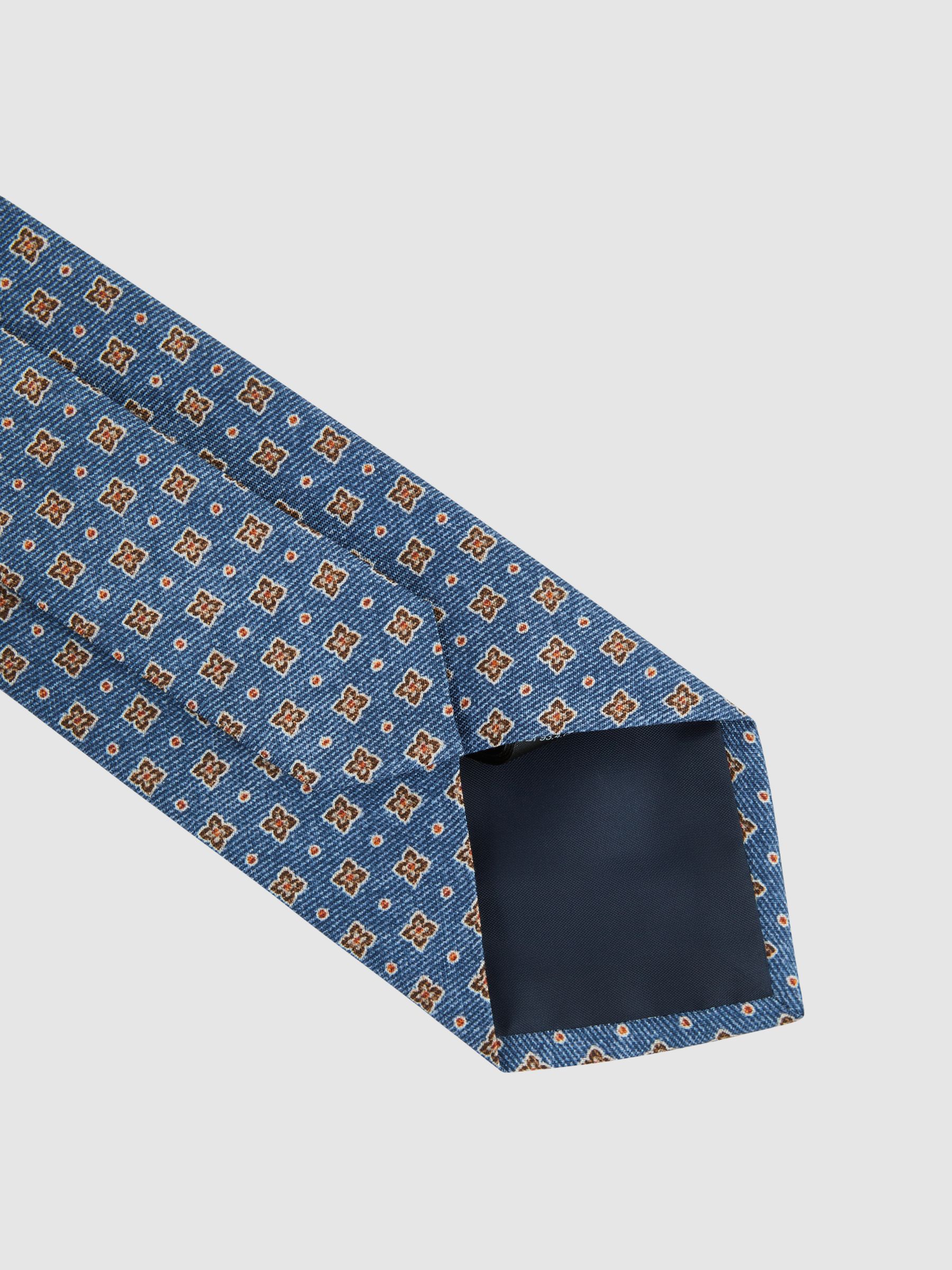 Silk Medallion Tie in Airforce Blue Melange - Image 8 of 11