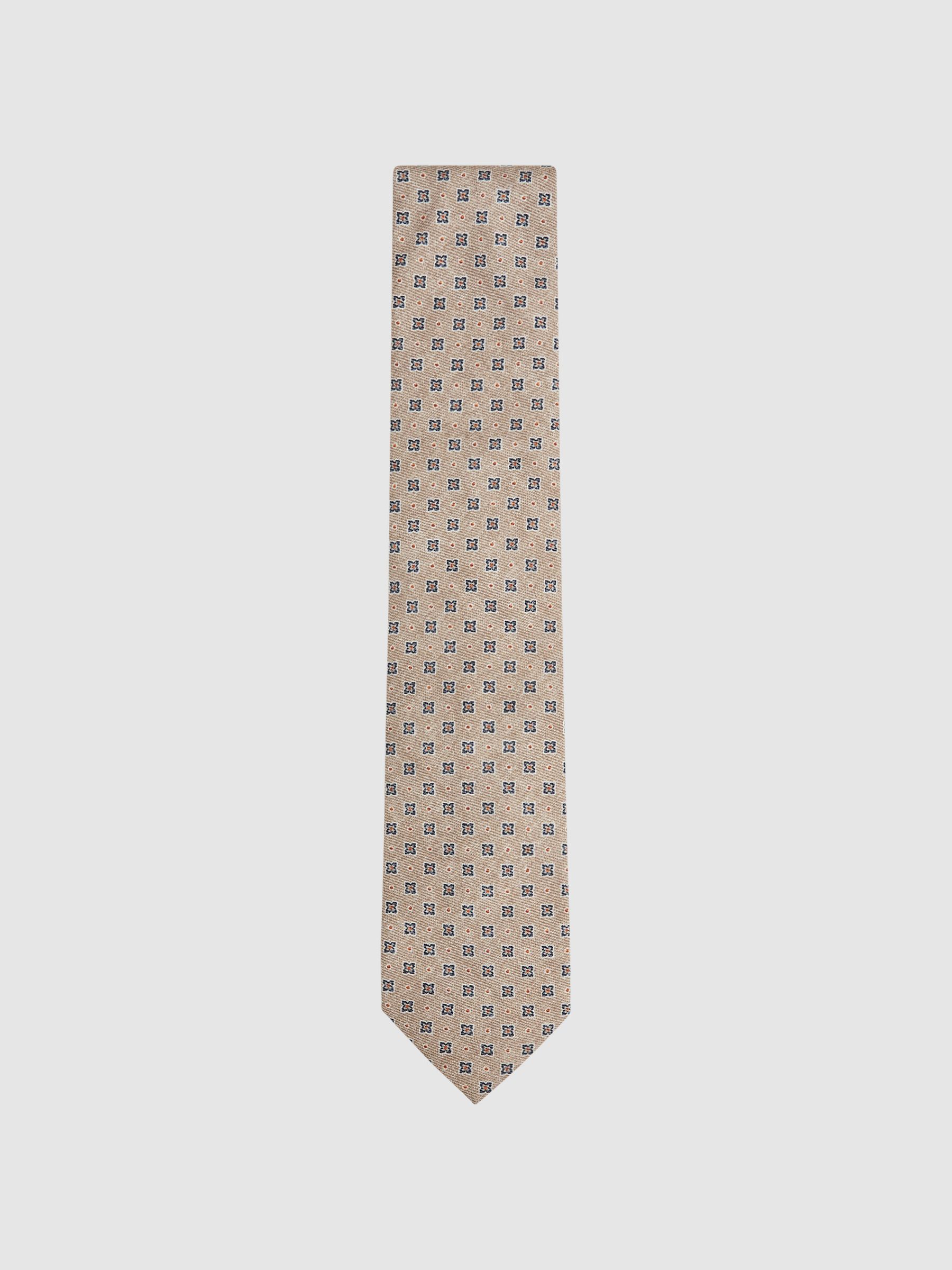 Silk Medallion Tie in Oatmeal Melange - Image 1 of 5 Silk Medallion Tie in Oatmeal Melange - Image 1 of 5