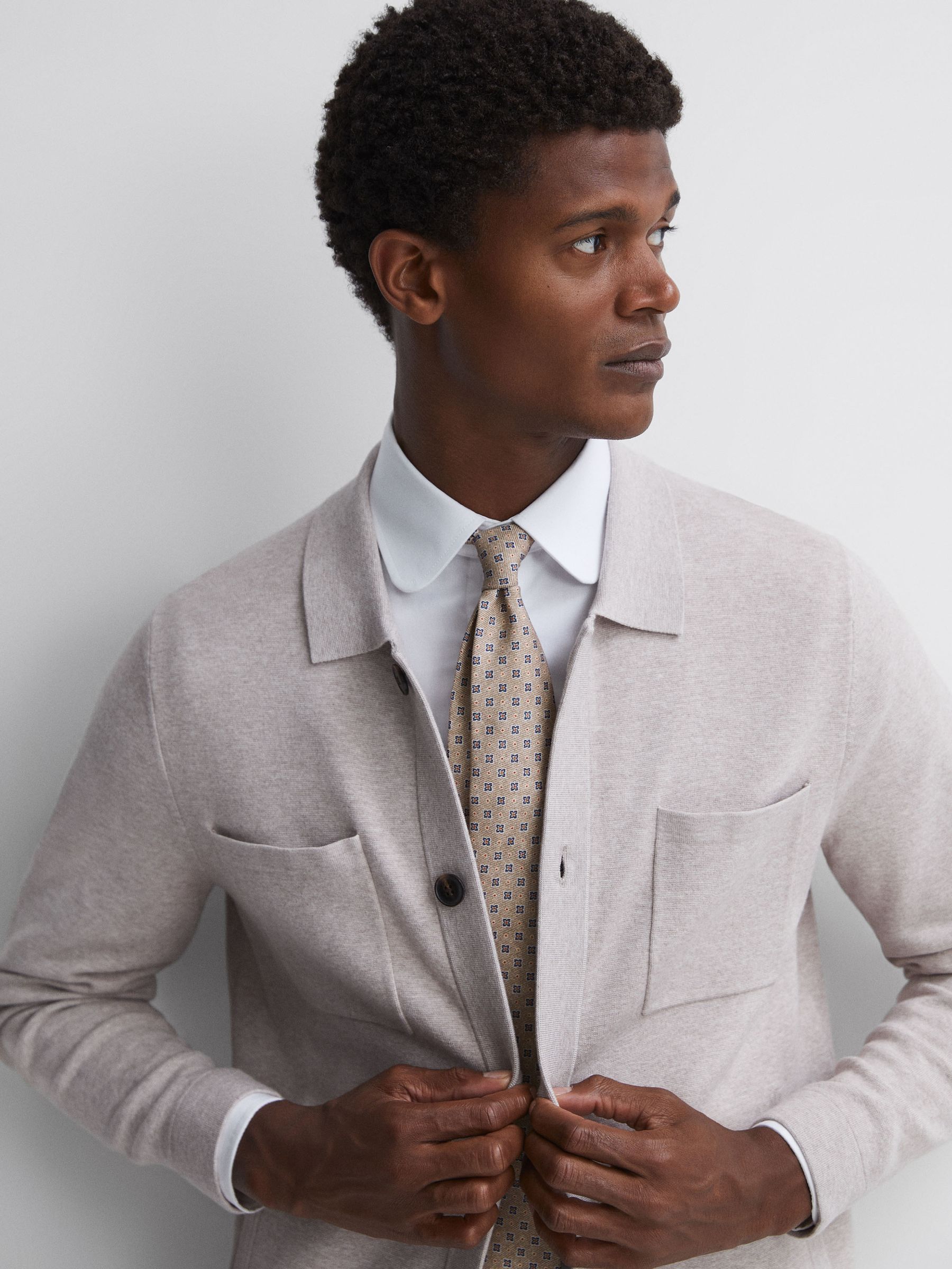 Silk Medallion Tie in Oatmeal Melange - Image 2 of 5