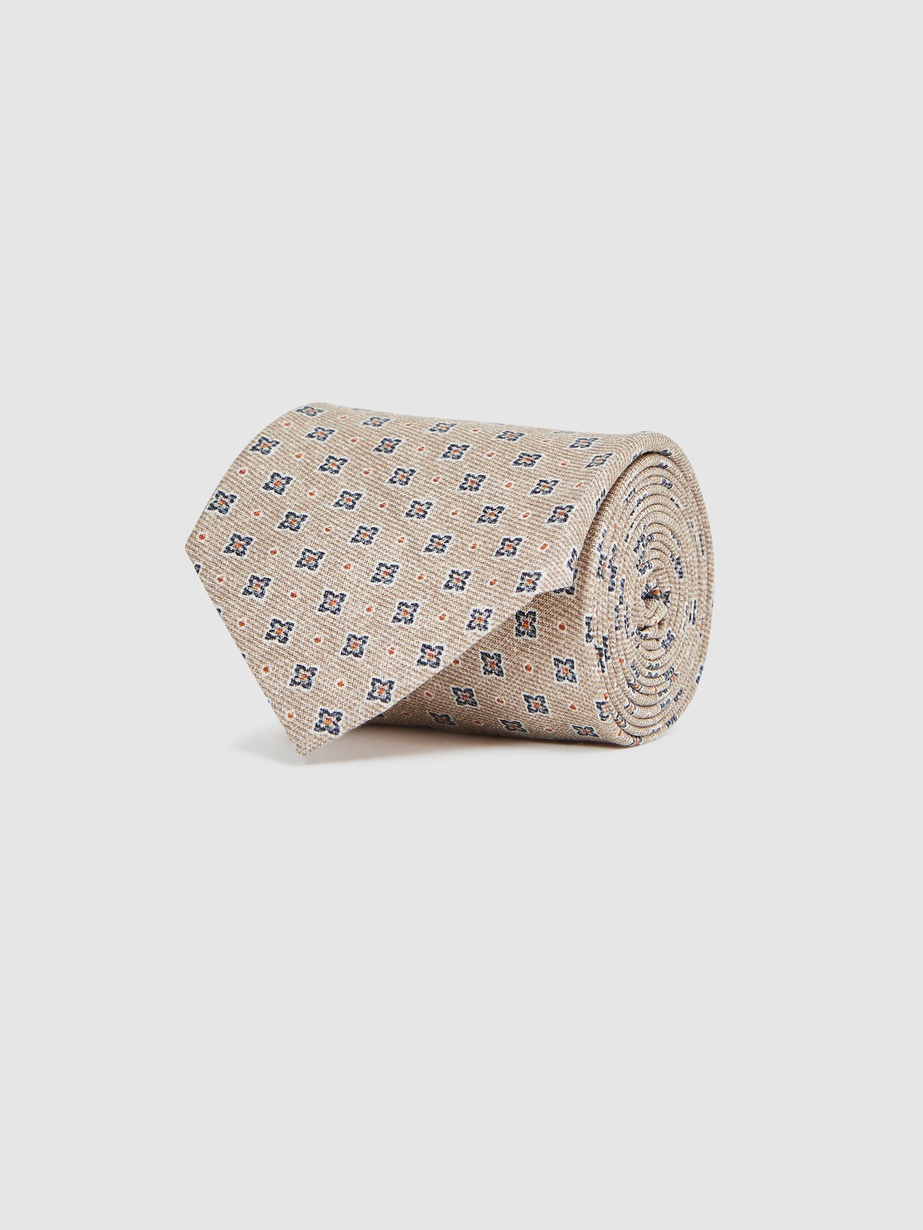 Silk Medallion Tie in Oatmeal Melange - Image 3 of 5