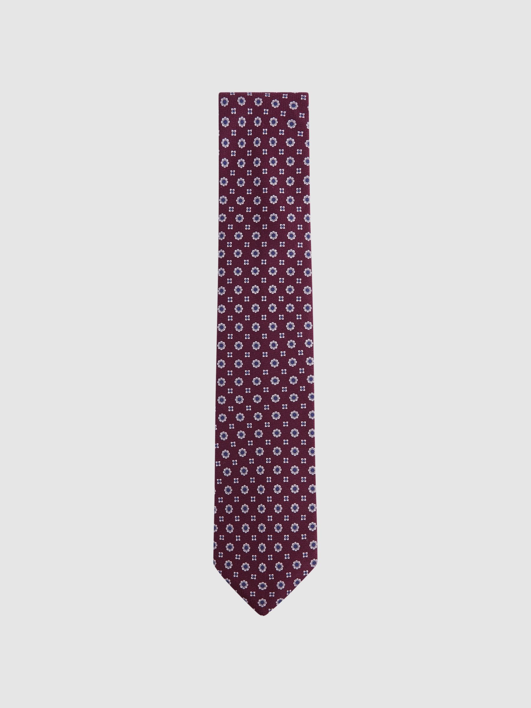 Silk Floral Medallion Tie in Bordeaux - Image 1 of 5