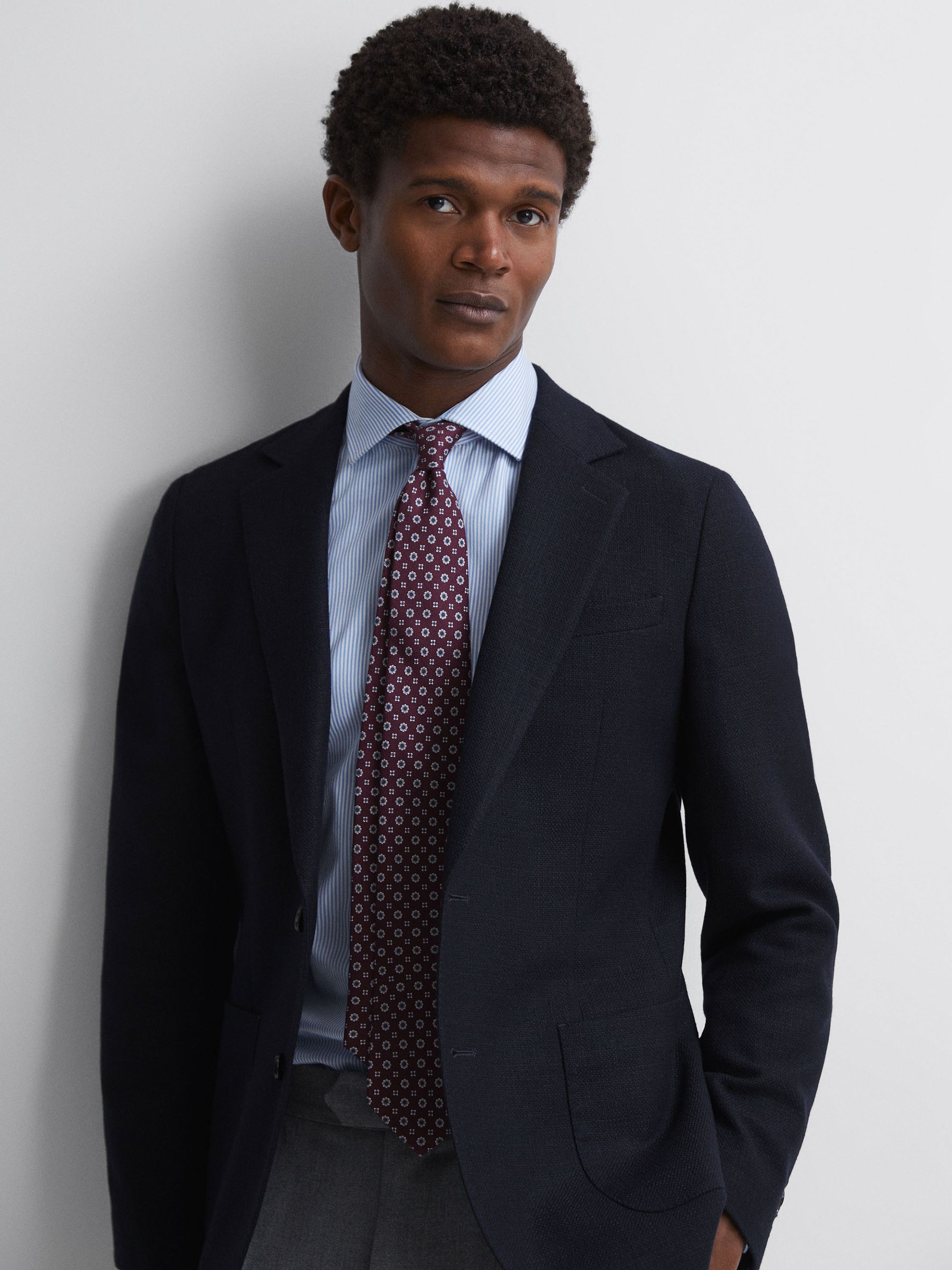 Silk Floral Medallion Tie in Bordeaux - Image 2 of 5 Silk Floral Medallion Tie in Bordeaux - Image 2 of 5