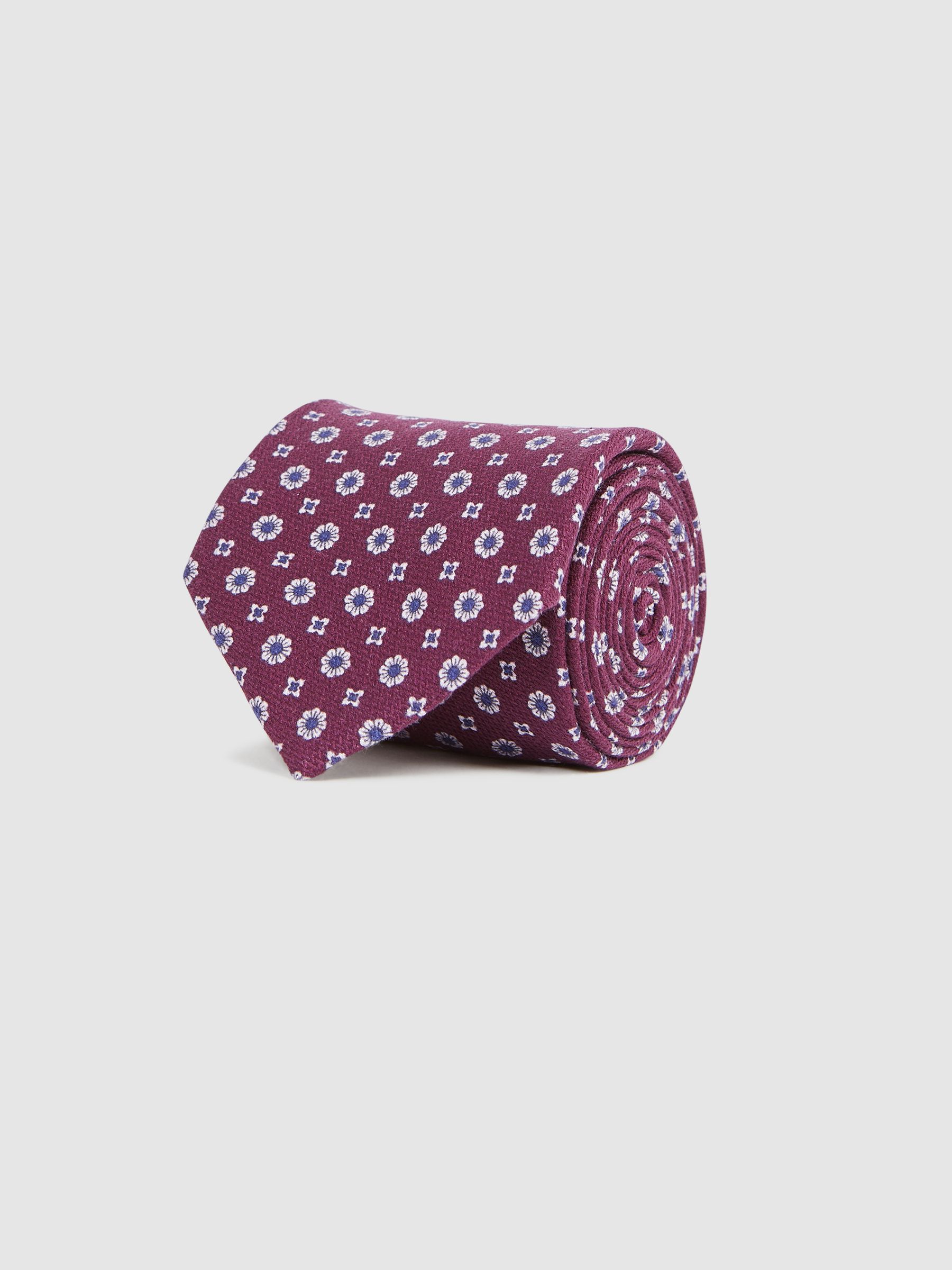 Silk Floral Medallion Tie in Bordeaux - Image 3 of 5