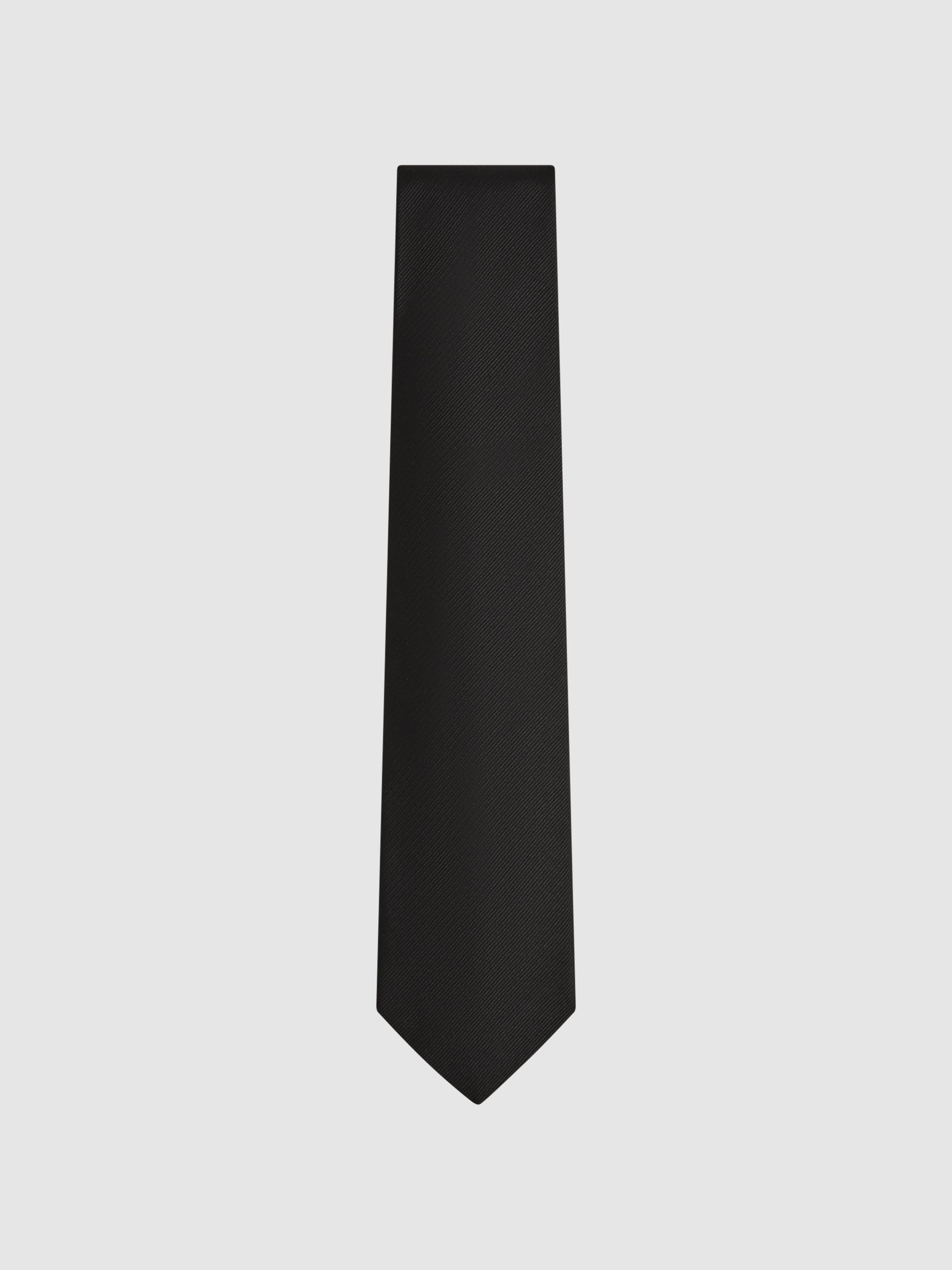 Silk Textured Tie in Black - Image 1 of 5 Silk Textured Tie in Black - Image 1 of 5
