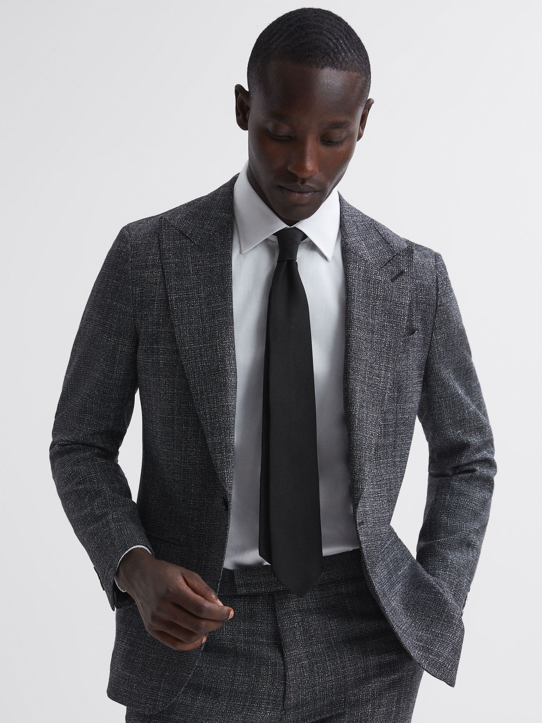 Silk Textured Tie in Black - Image 2 of 5 Silk Textured Tie in Black - Image 2 of 5