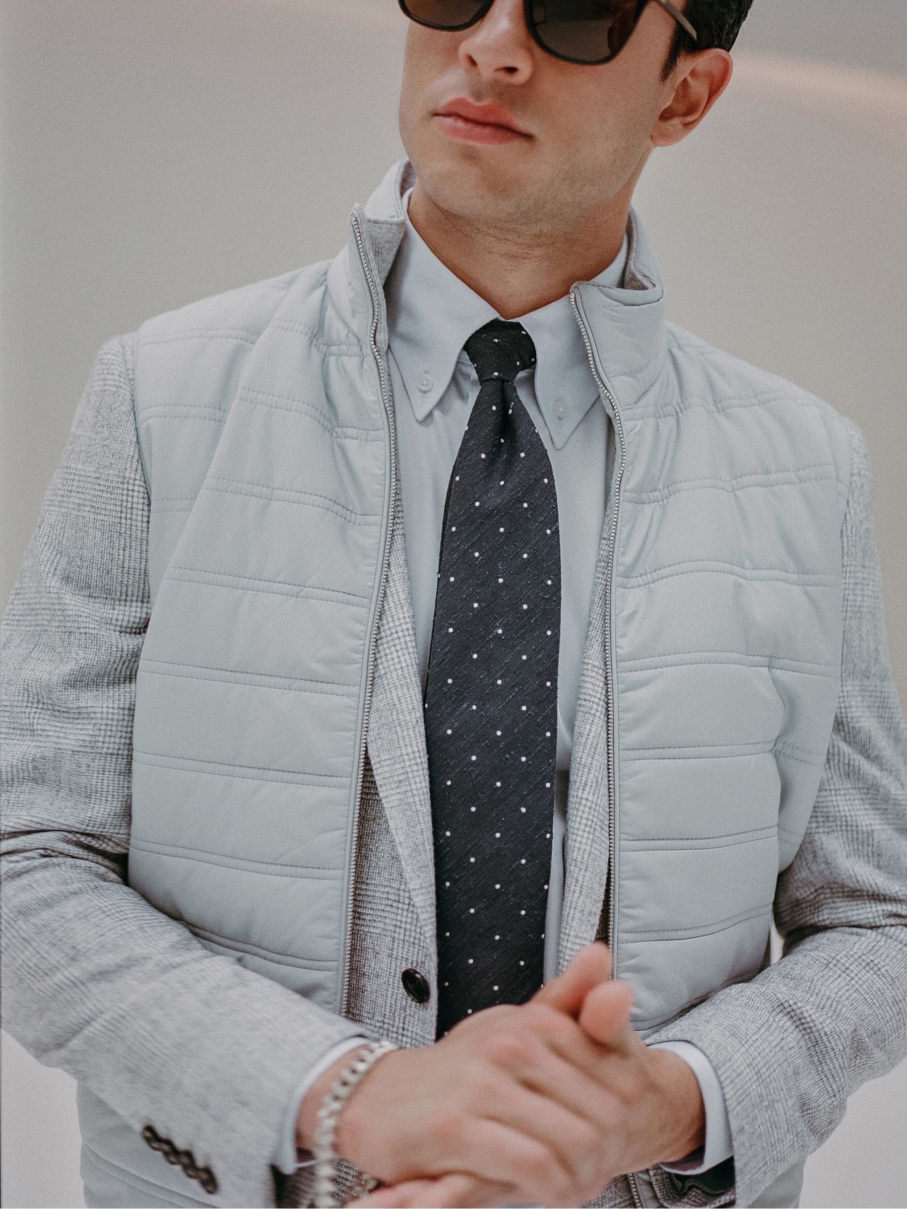 Silk Textured Polka Dot Tie in Navy - Image 2 of 5