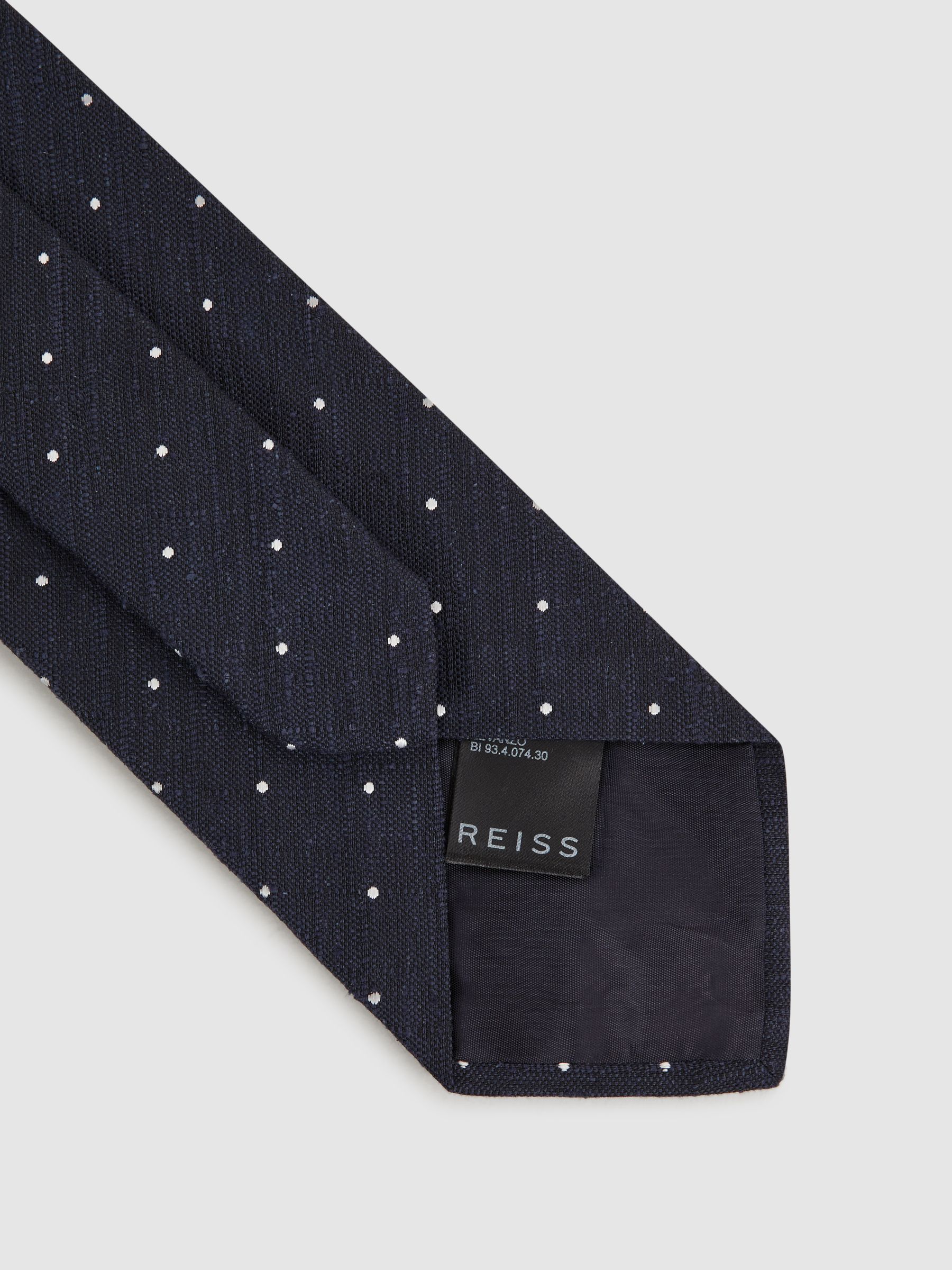 Silk Textured Polka Dot Tie in Navy - Image 4 of 5