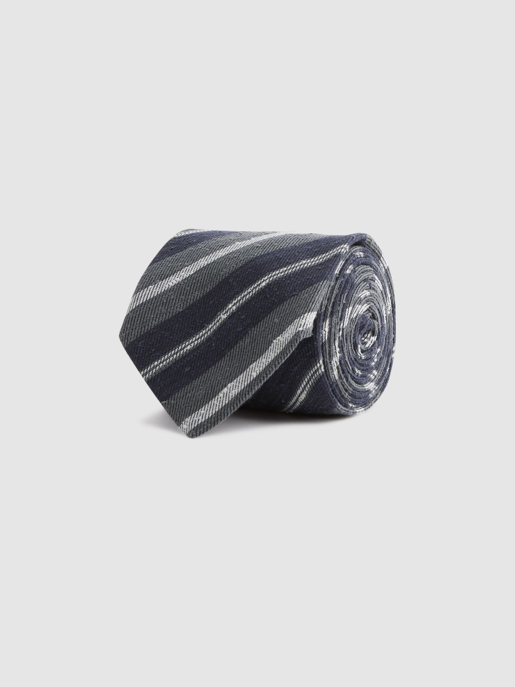 Silk Textured Stripe Tie in Navy - Image 3 of 5