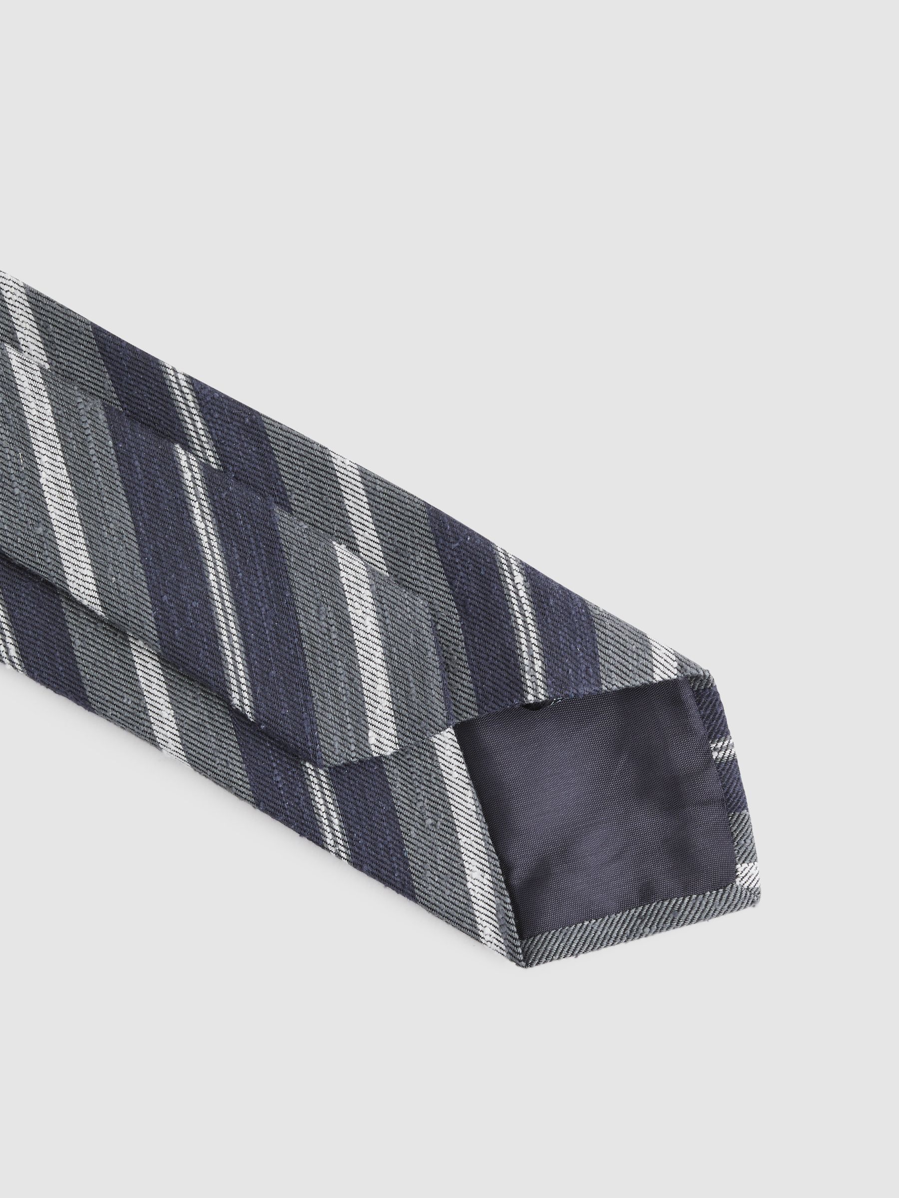 Silk Textured Stripe Tie in Navy - Image 4 of 5