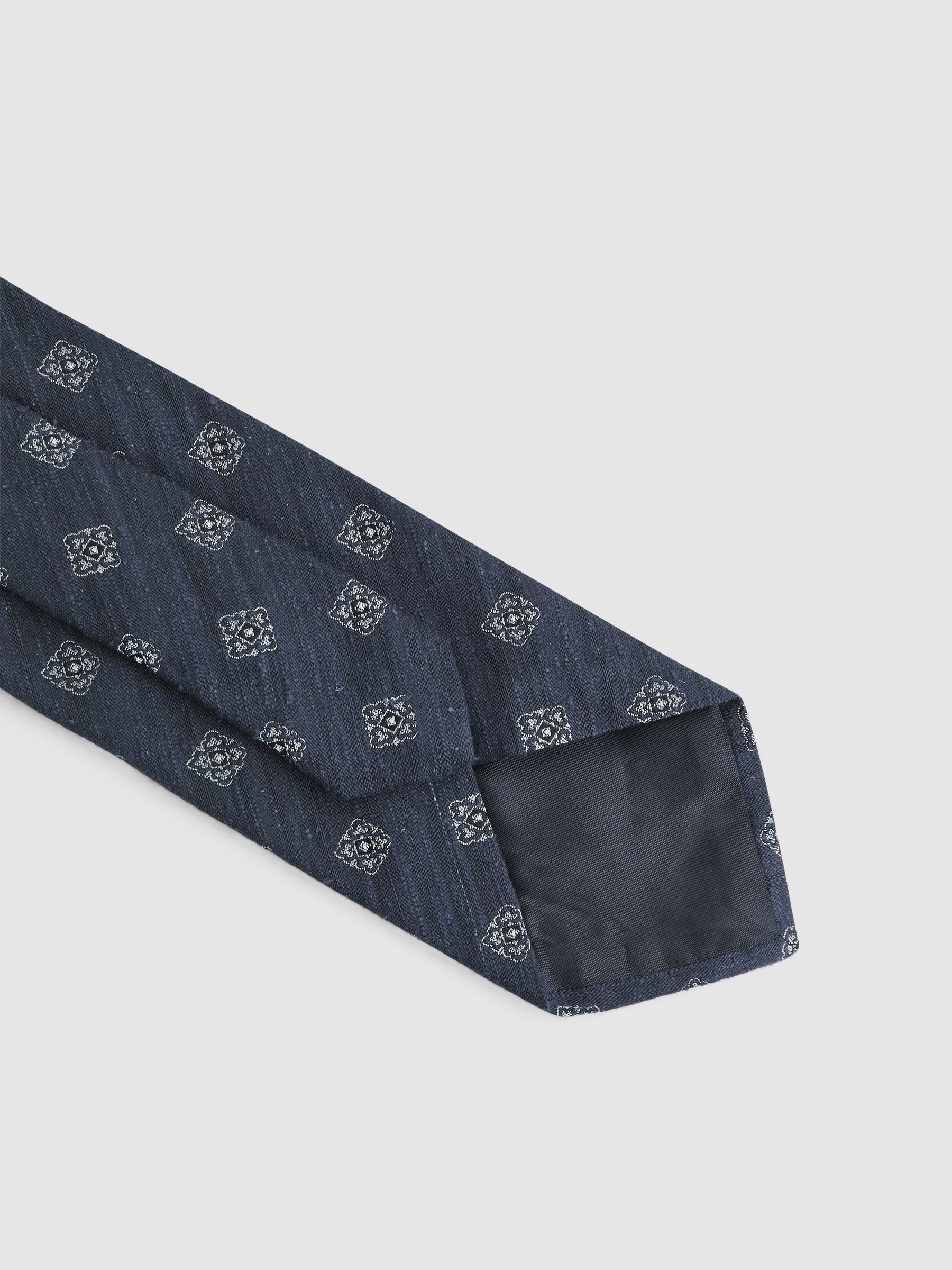 Textured Silk Medallion Tie in Navy - Image 4 of 6