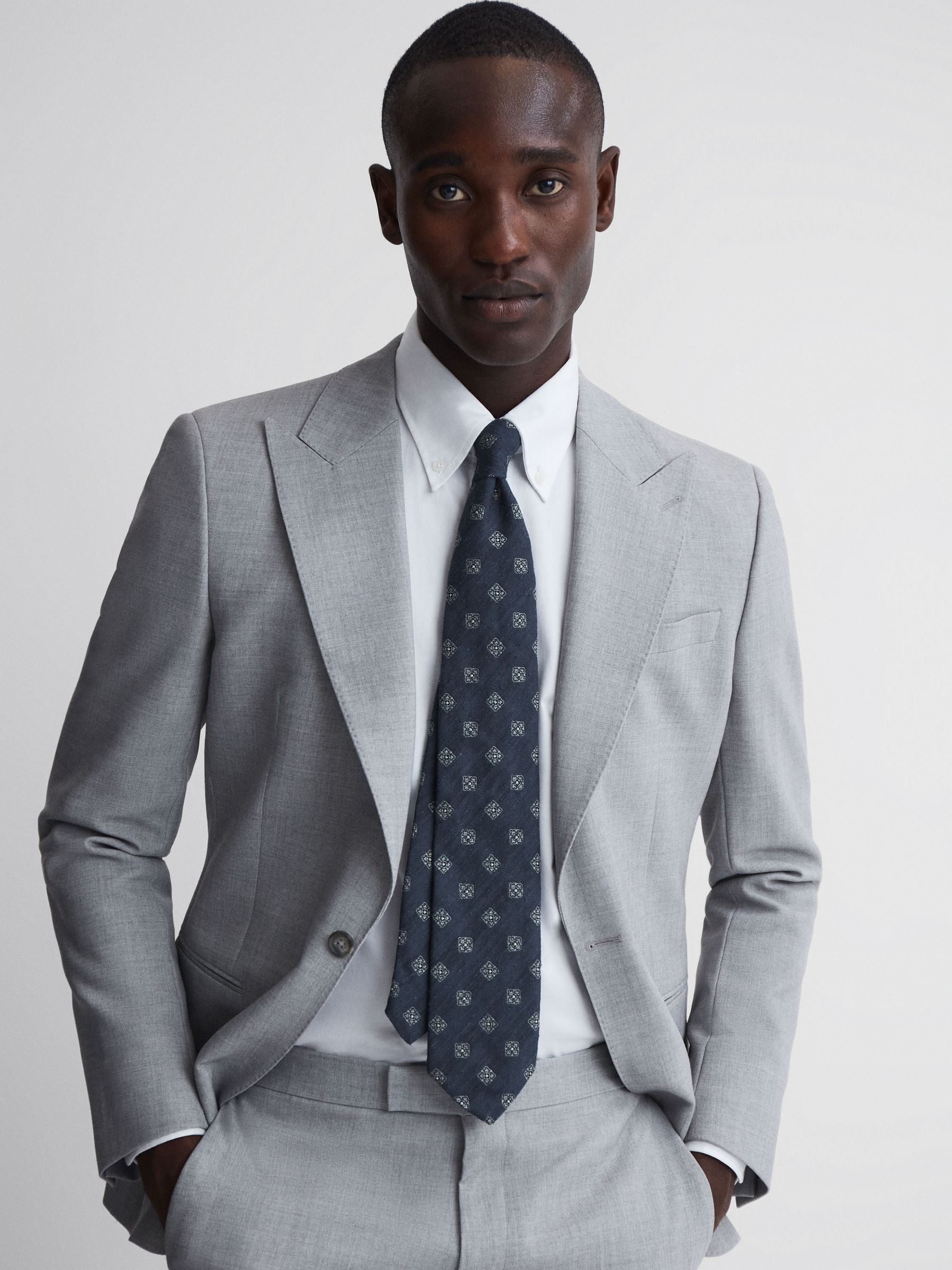 Textured Silk Medallion Tie in Navy - Image 6 of 6