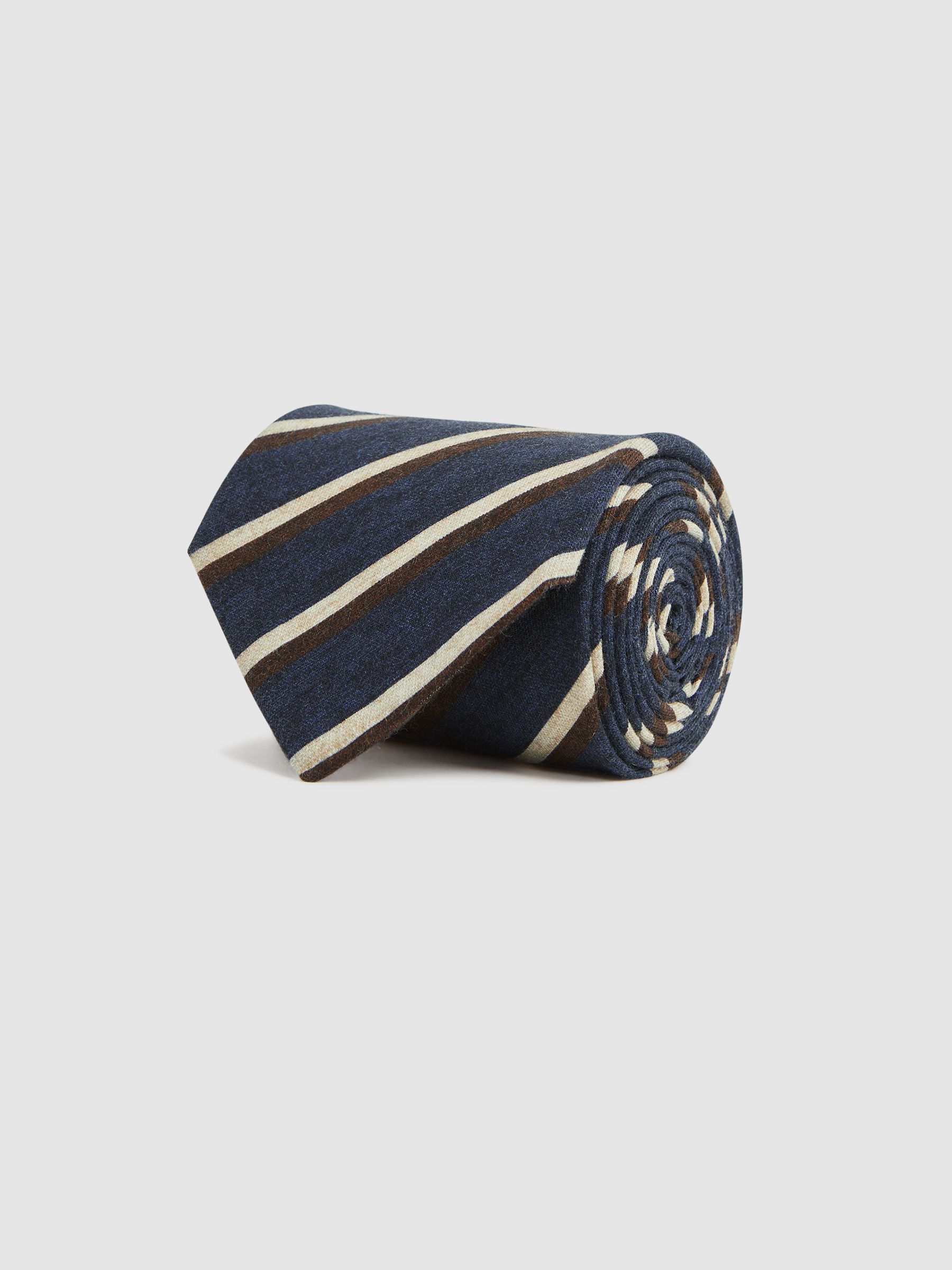 Wool-Cotton Striped Tie in Navy - Image 3 of 5