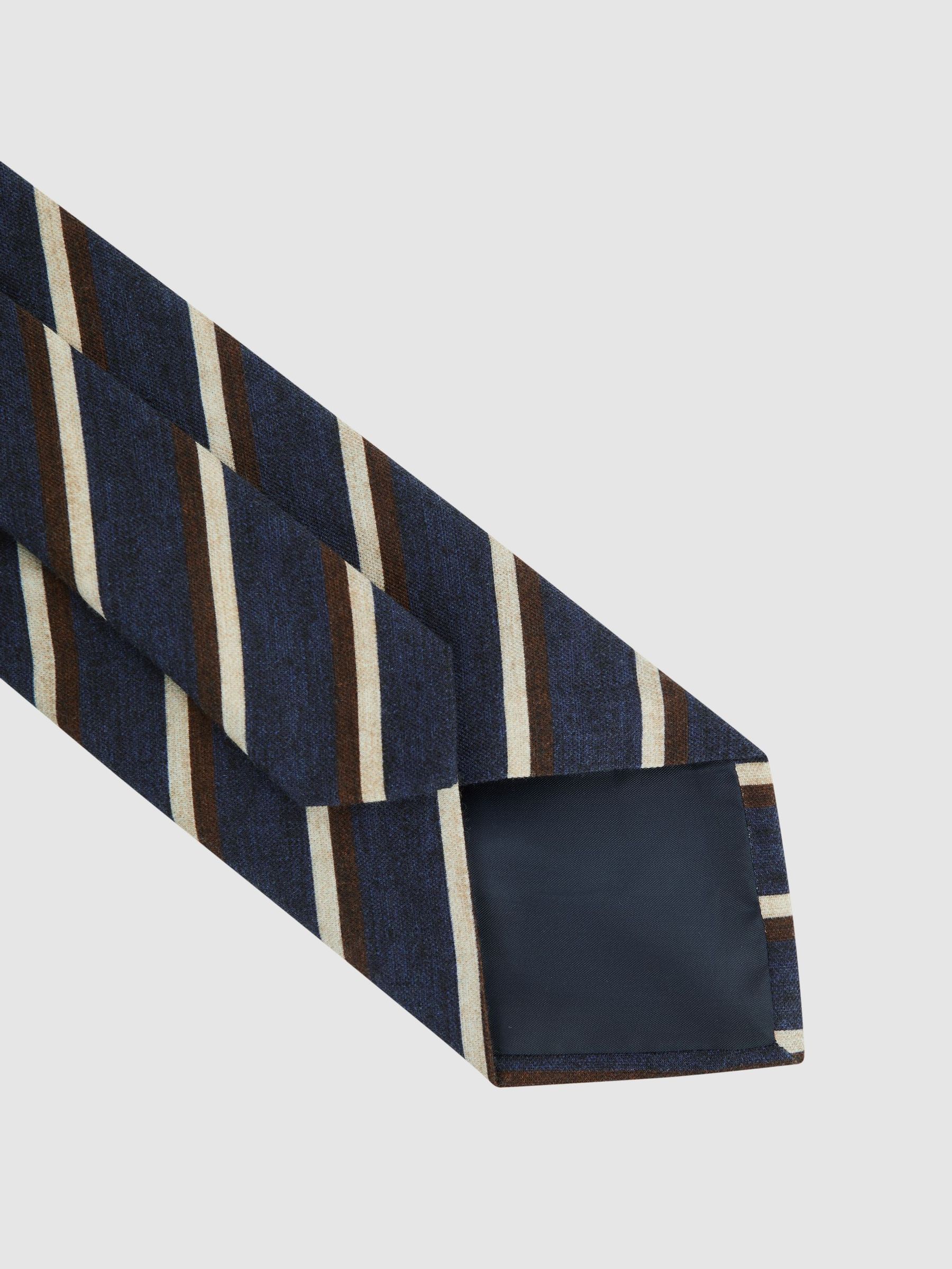 Wool-Cotton Striped Tie in Navy - Image 4 of 5