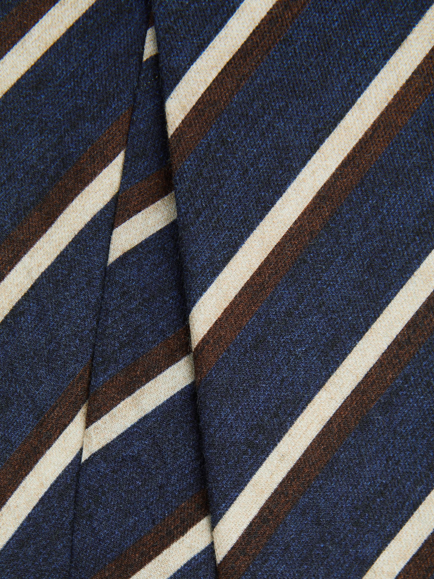 Wool-Cotton Striped Tie in Navy - Image 5 of 5