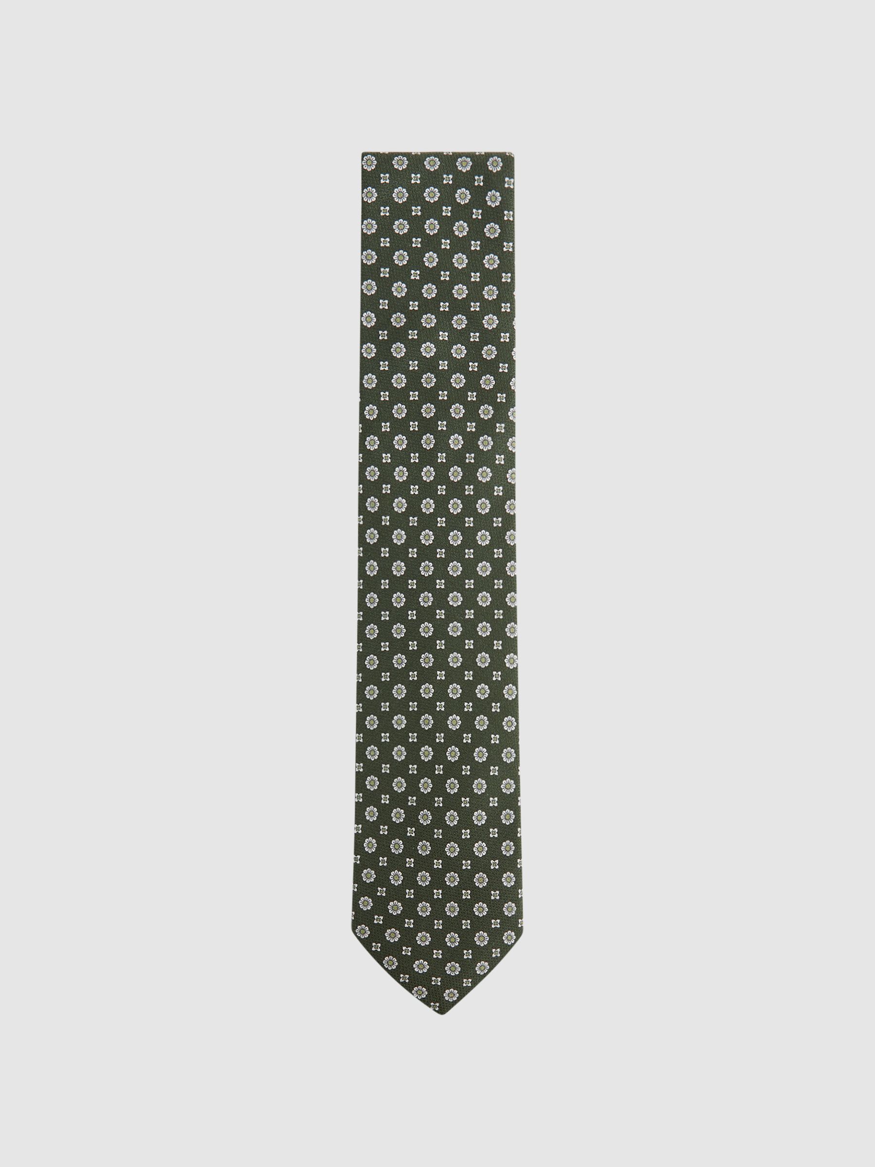 Silk Floral Medallion Tie in Olive - Image 1 of 5