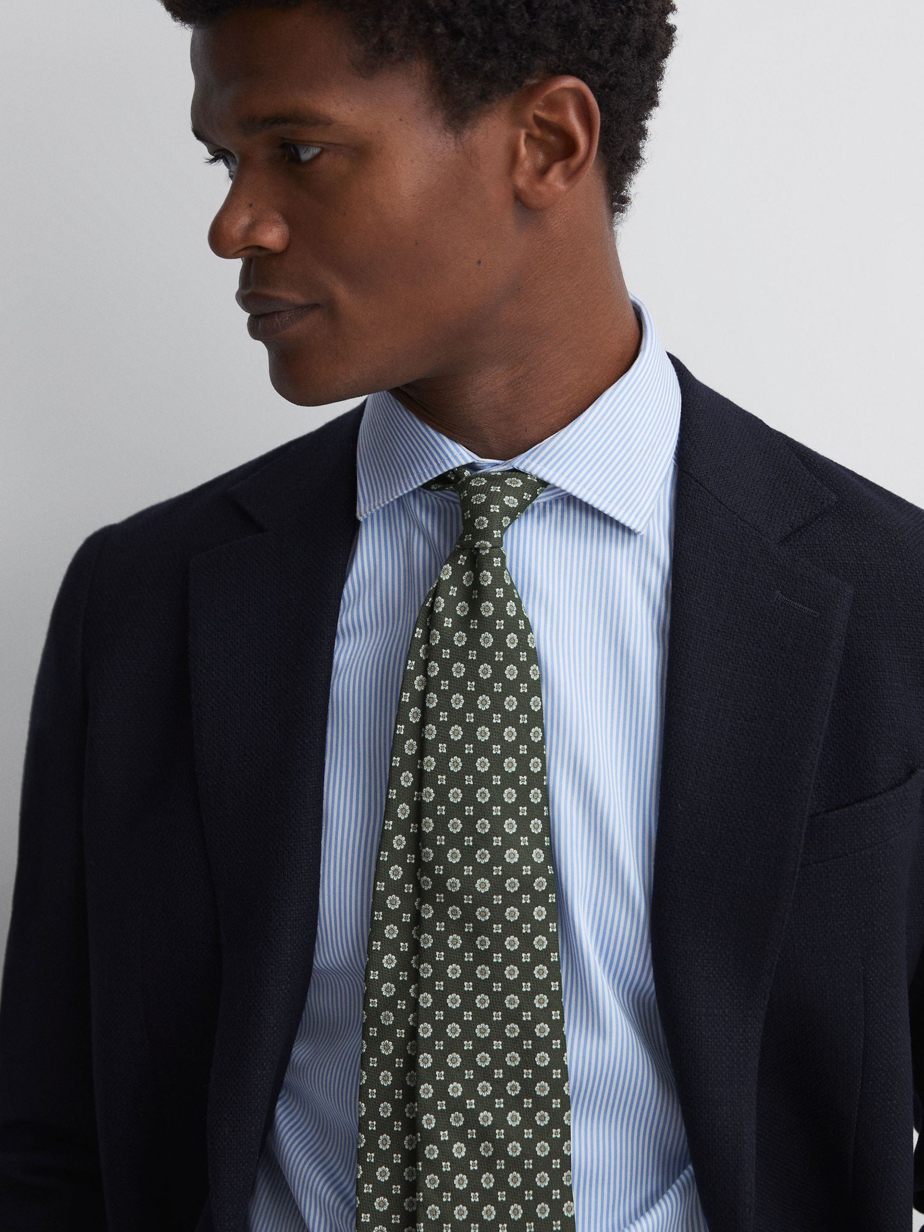 Silk Floral Medallion Tie in Olive - Image 2 of 5