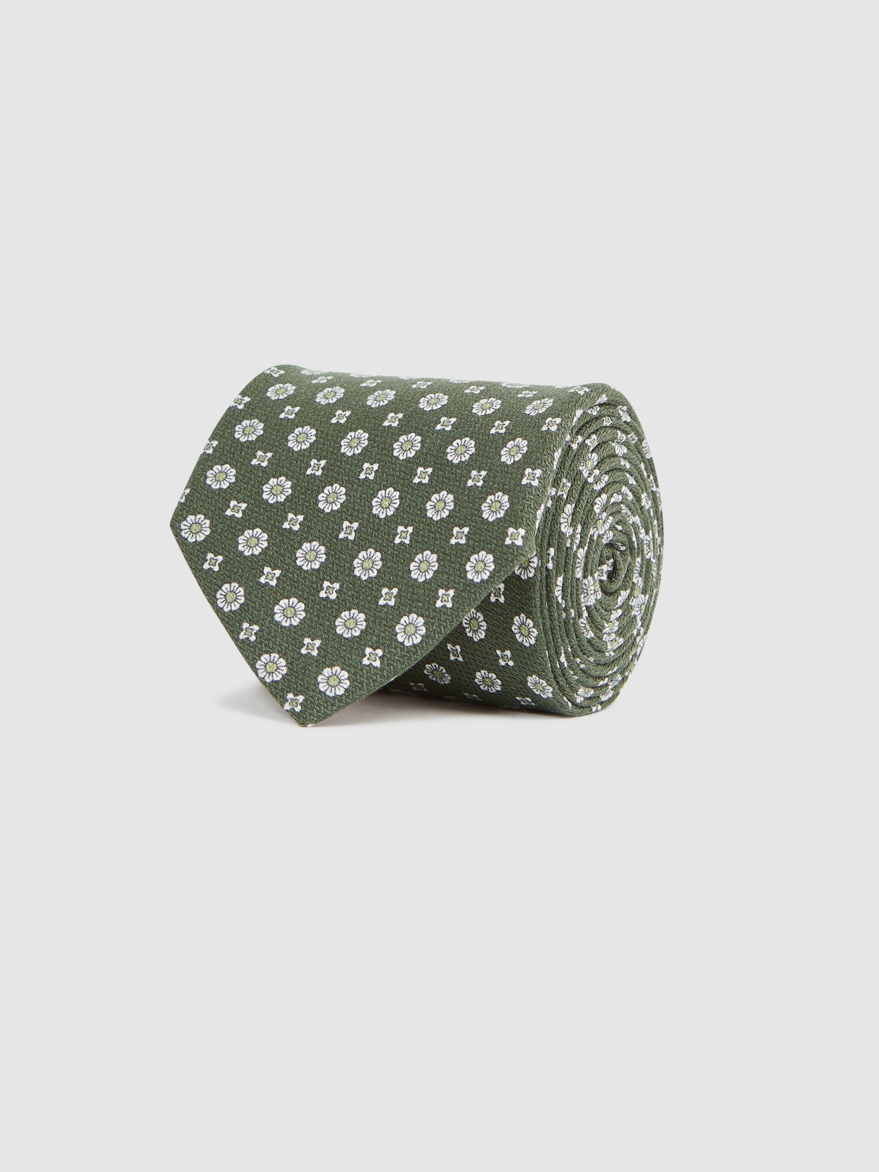 Silk Floral Medallion Tie in Olive - Image 3 of 5