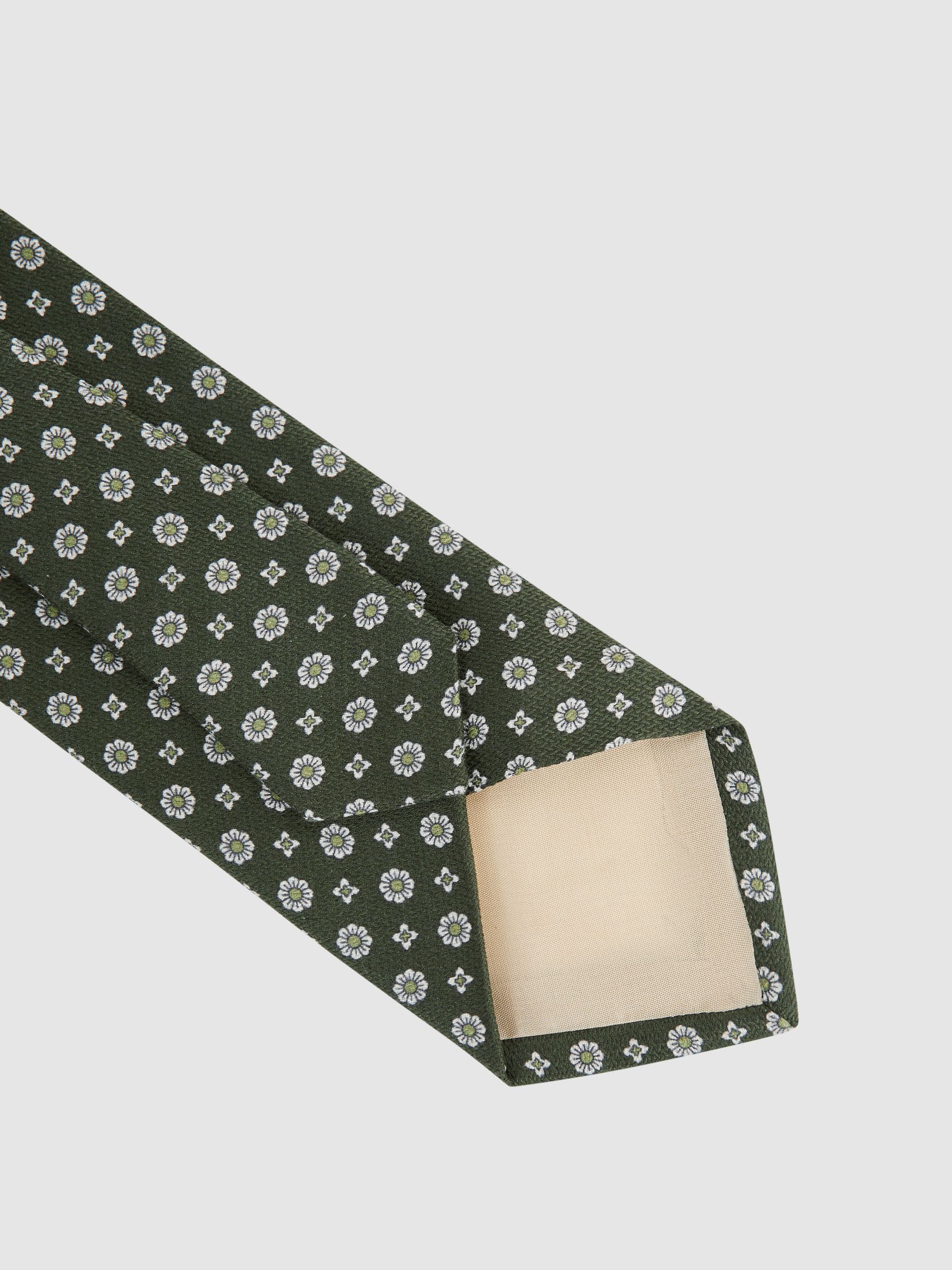 Silk Floral Medallion Tie in Olive - Image 4 of 5