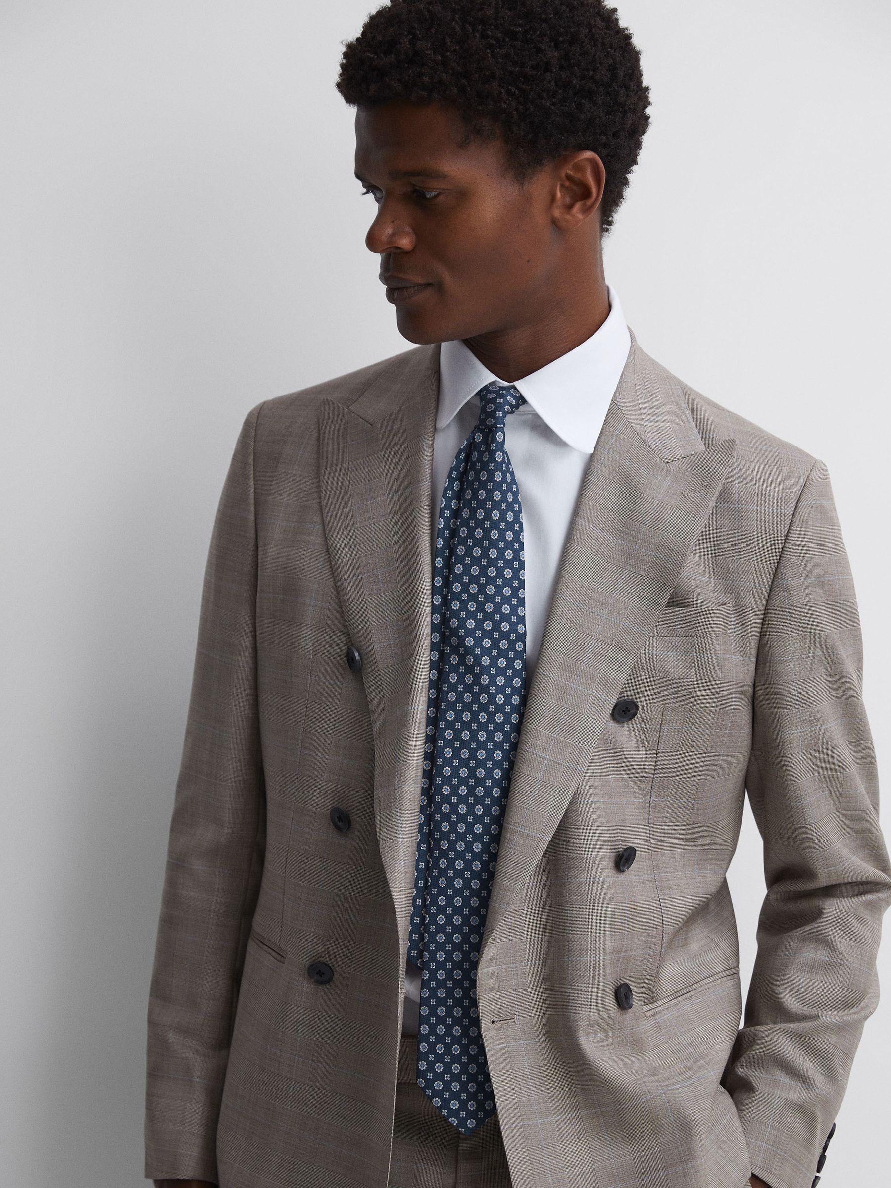 Silk Floral Medallion Tie in Airforce Blue - Image 2 of 5