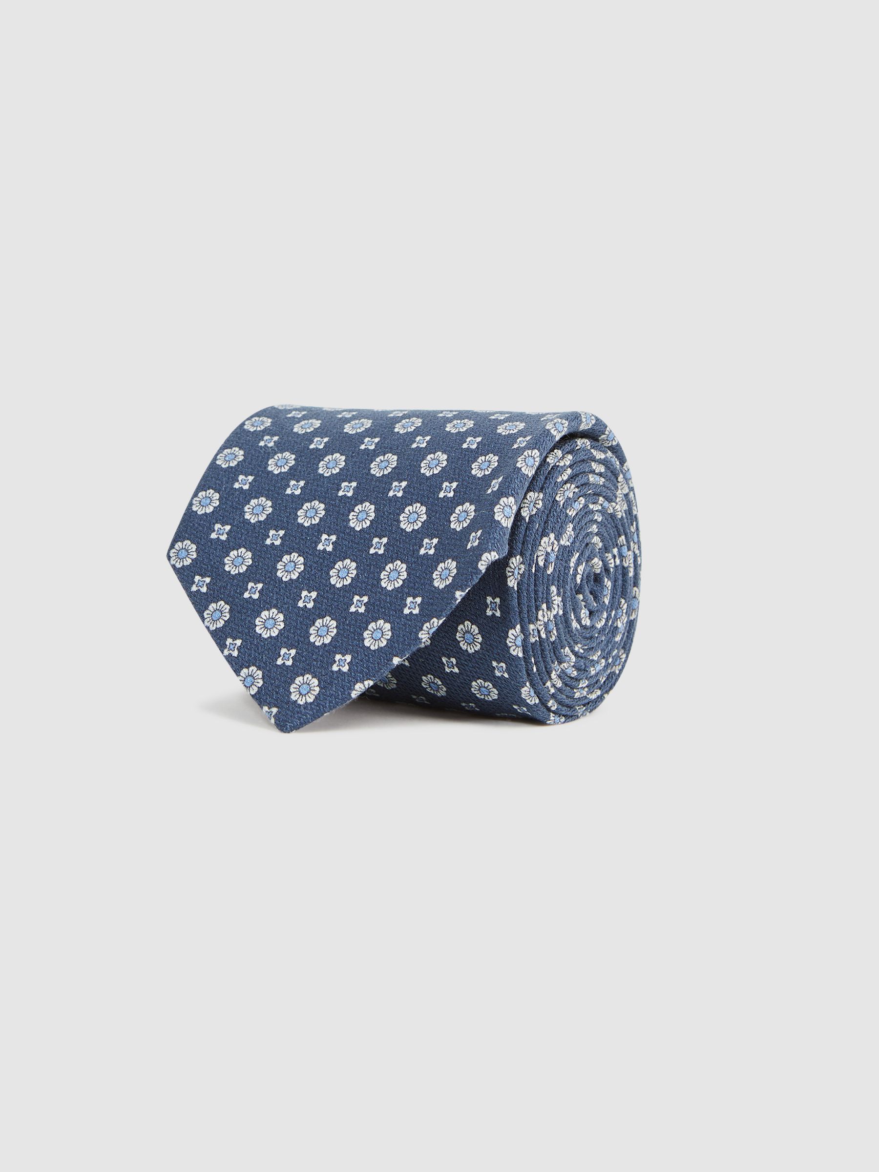 Silk Floral Medallion Tie in Airforce Blue - Image 3 of 5