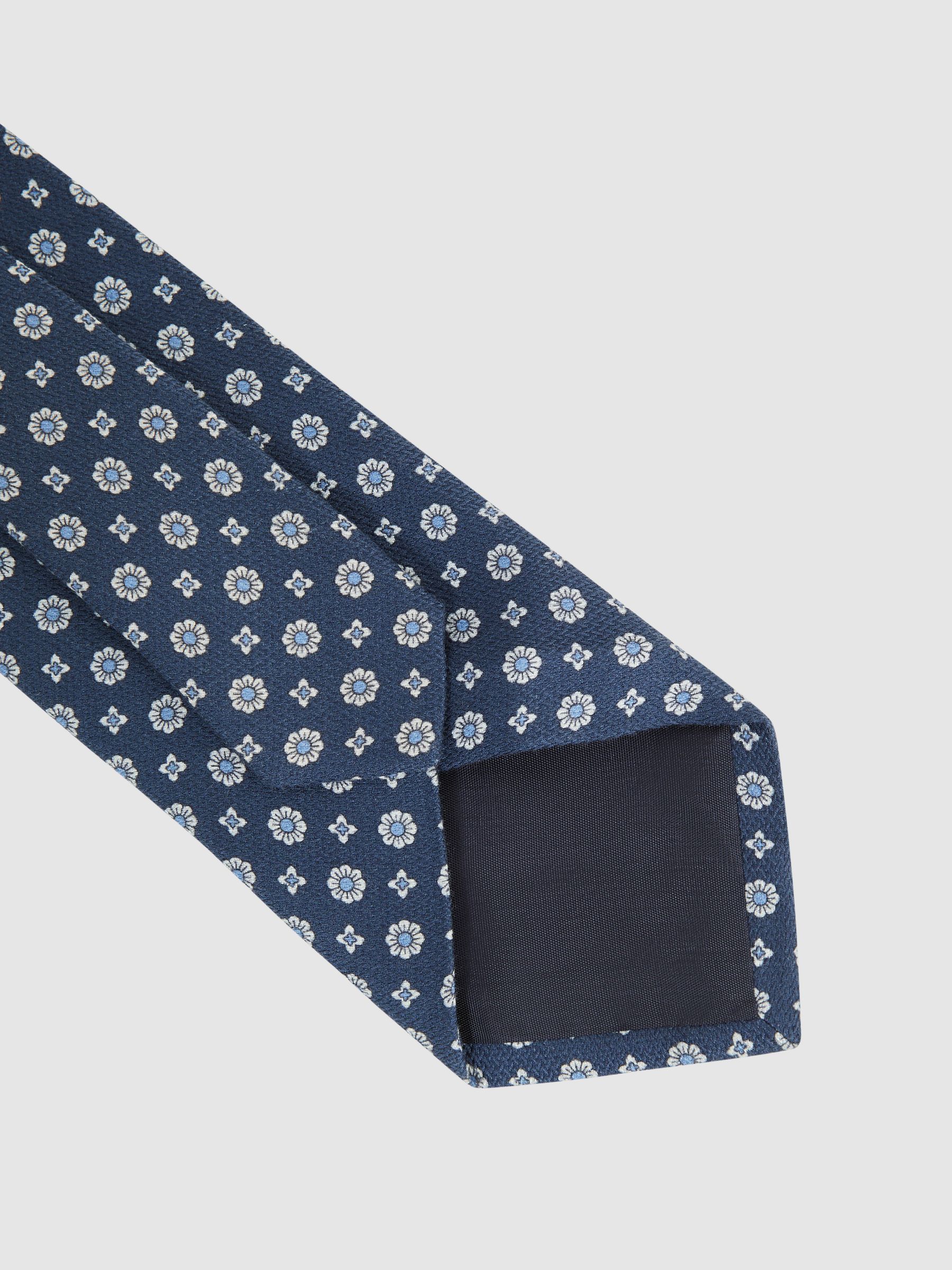 Silk Floral Medallion Tie in Airforce Blue - Image 4 of 5